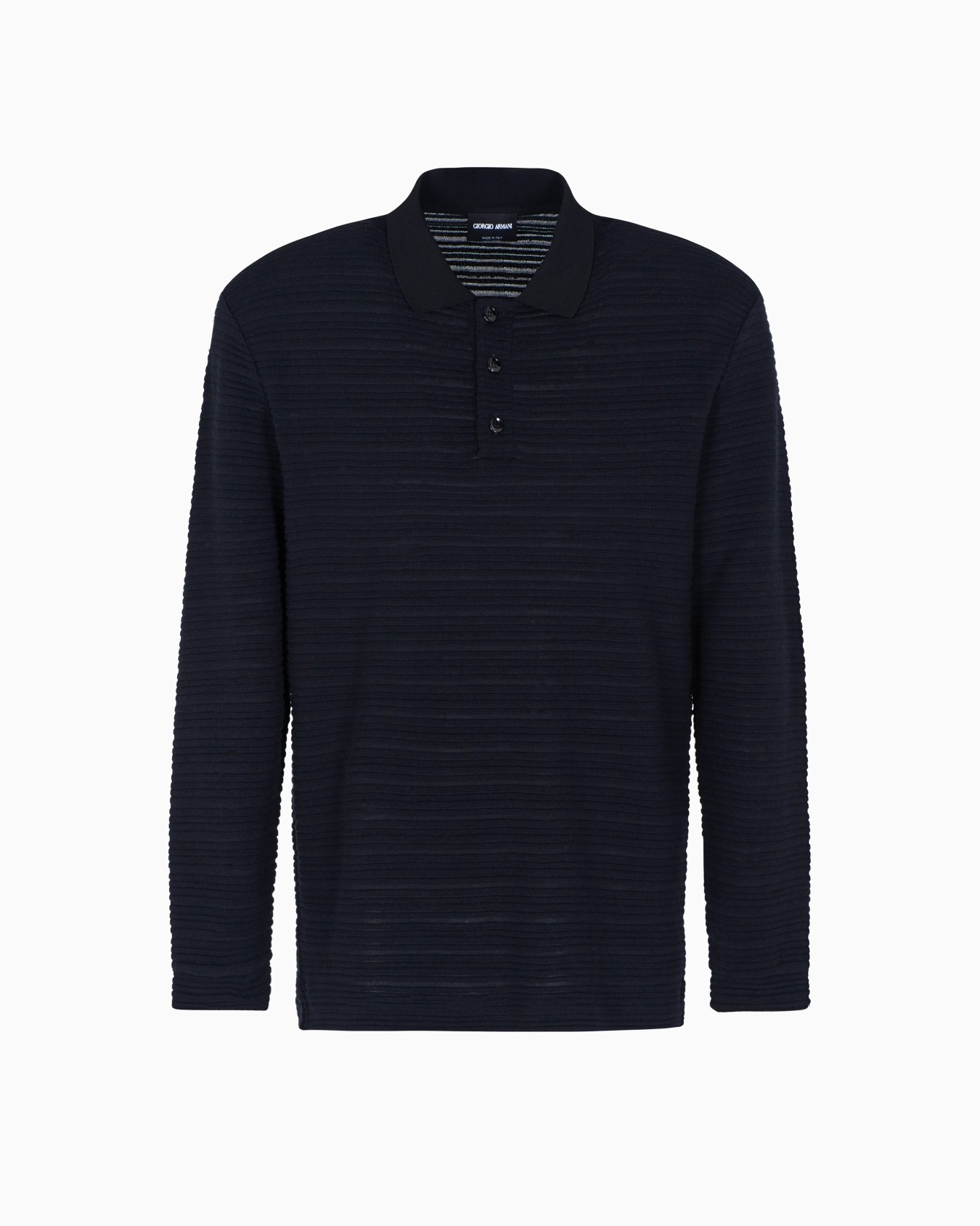 Langärmliges Poloshirt aus Woll-Jersey mit Streifen-Muster Folie 0