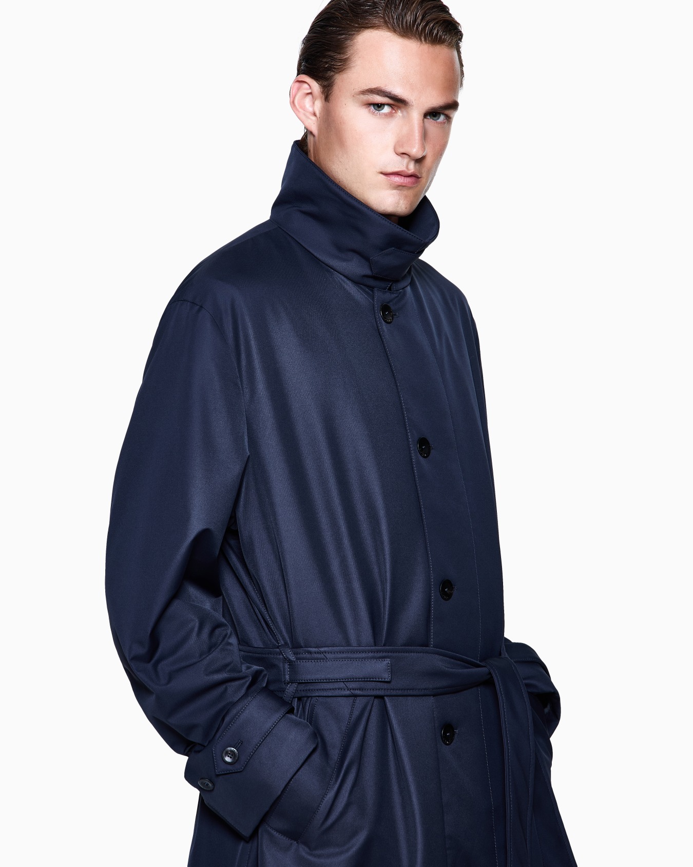 Trench-coat à simple boutonnage en nylon et laine Diapositive 3