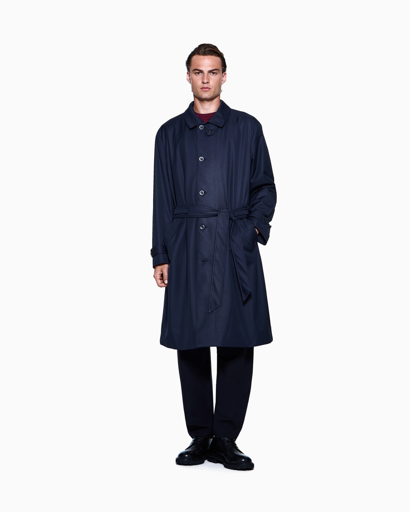Trench-coat à simple boutonnage en nylon et laine Diapositive 1