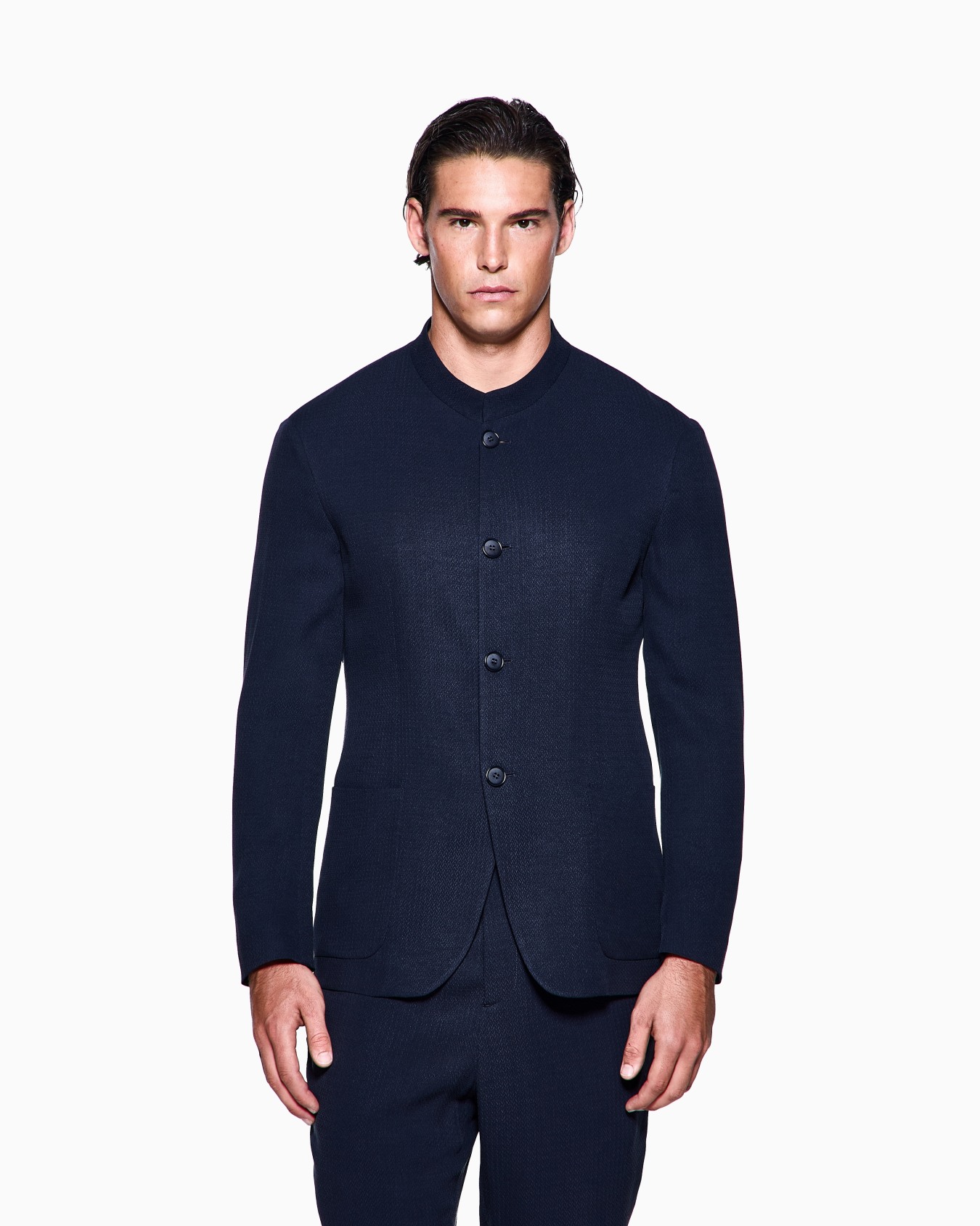 Chaqueta de abotonadura sencilla de cupro y viscosa con micromotivo chevrón Diapositiva 3
