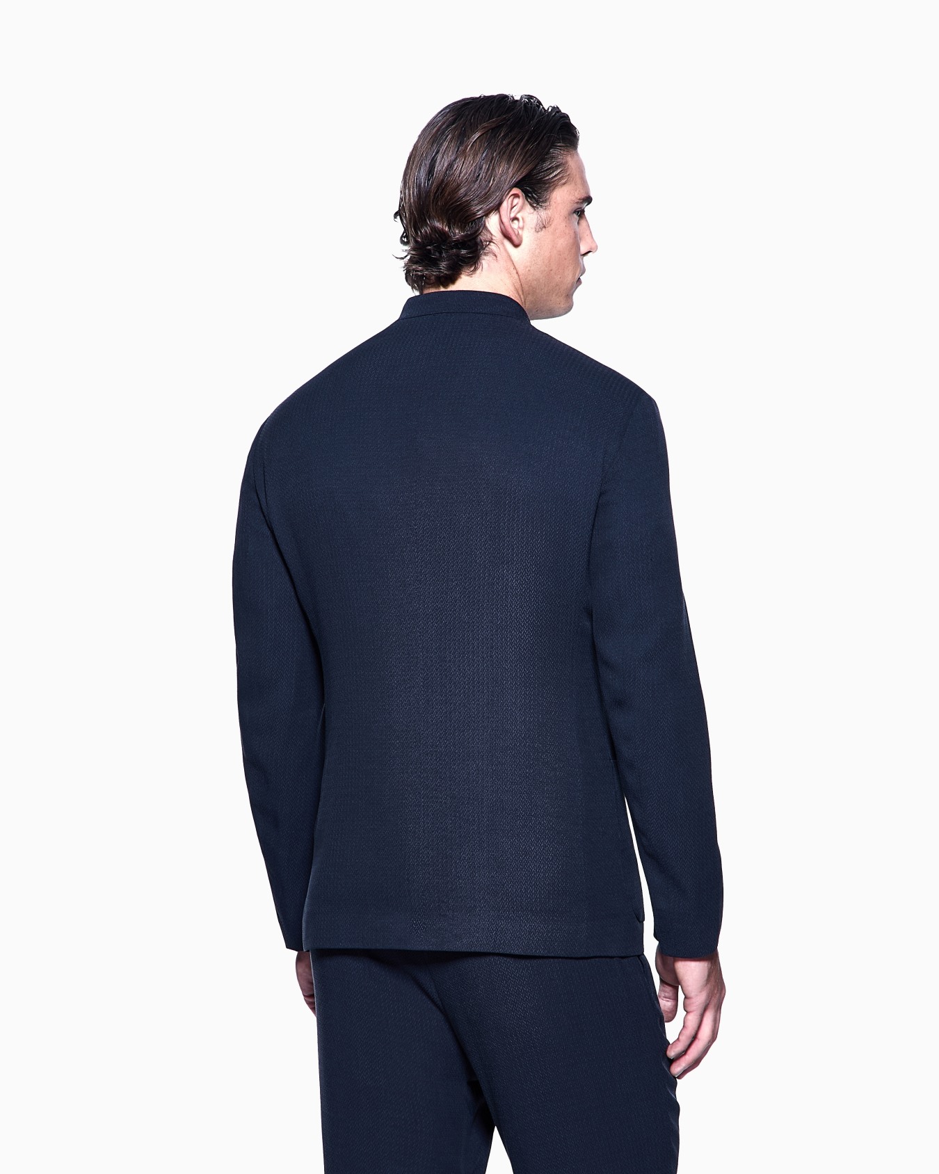Chaqueta de abotonadura sencilla de cupro y viscosa con micromotivo chevrón Diapositiva 2
