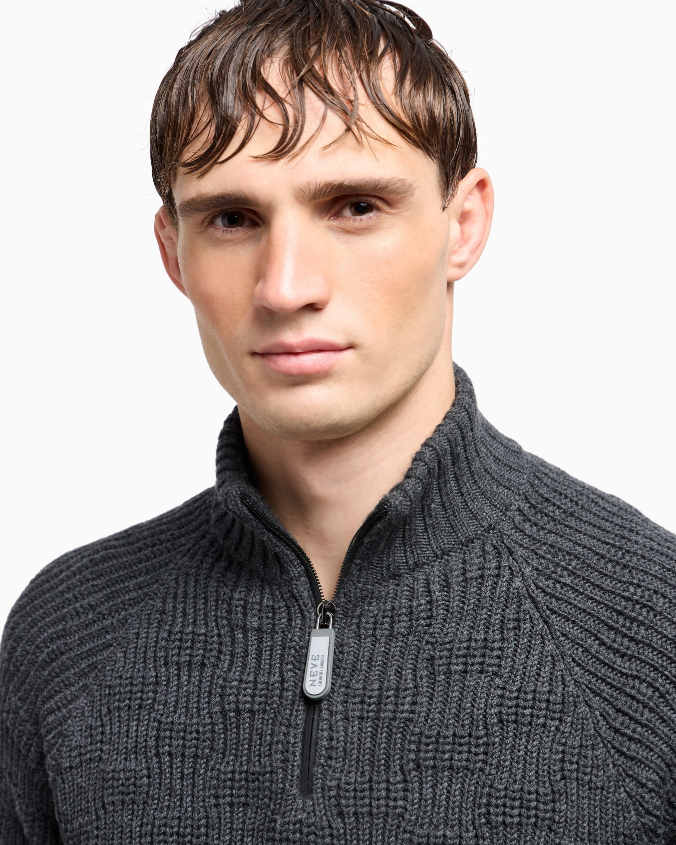 Maglia lupetto con zip in lana vergine Giorgio Armani Neve Slide 5