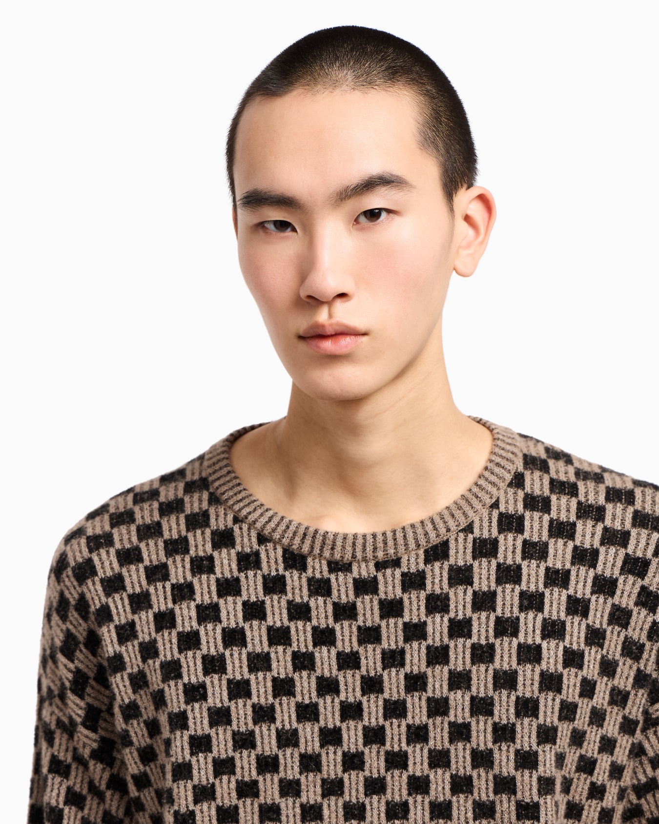Crew-neck jumper in cashmere and silk blend jacquard Slide 5