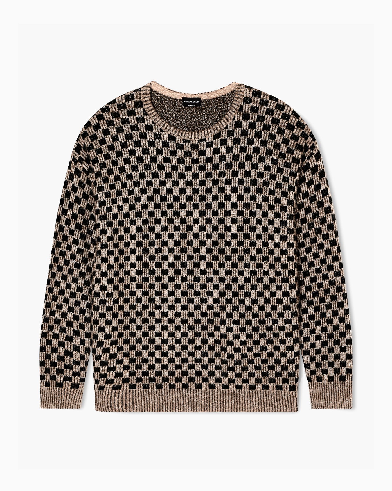 Crew-neck jumper in cashmere and silk blend jacquard Slide 0