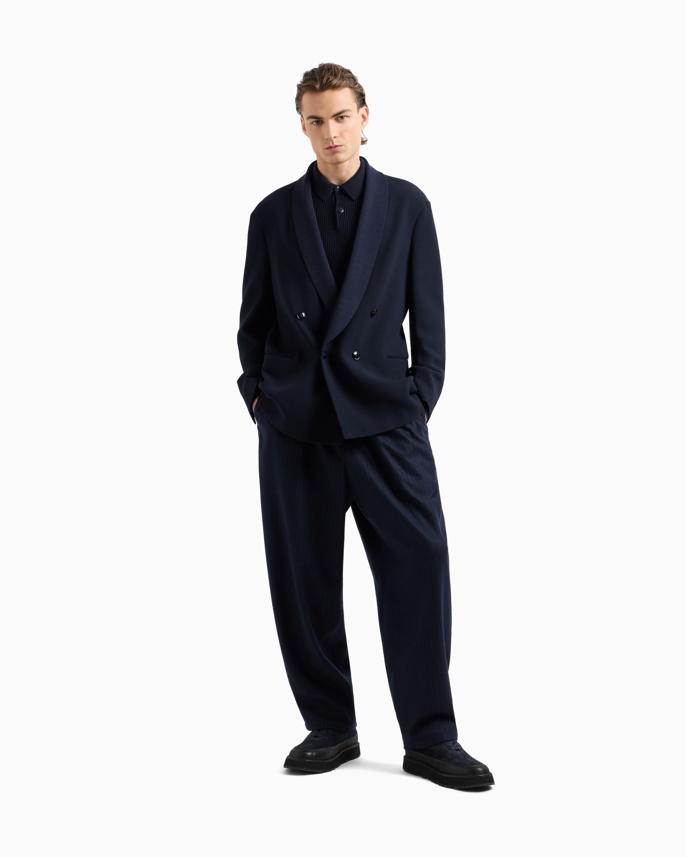 Long-sleeved polo shirt in virgin wool and cashmere Slide 2