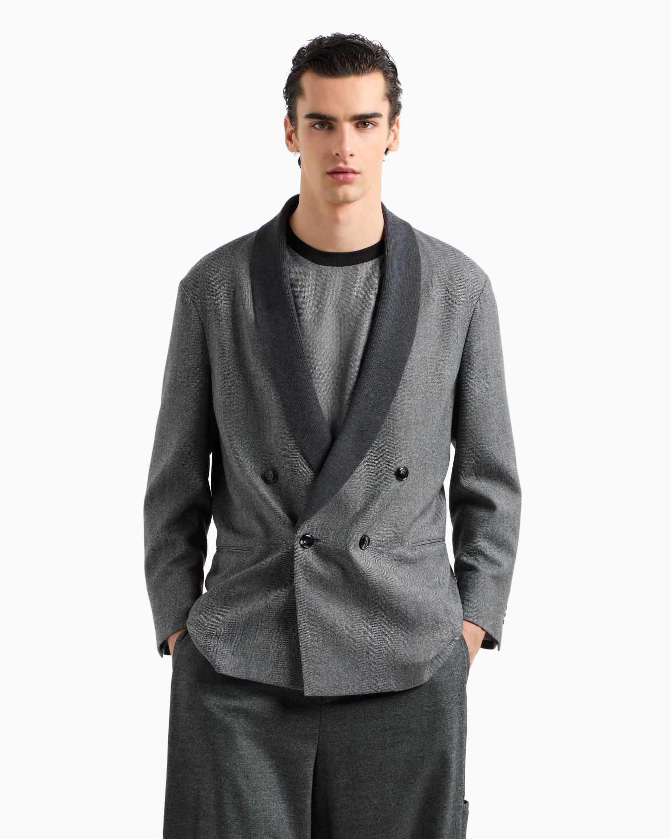 Double-breasted jacket in chevron wool and cashmere Slide 4