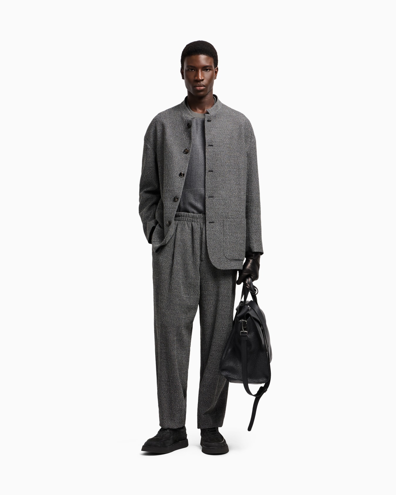Crew-neck shirt in mélange virgin wool Slide 1