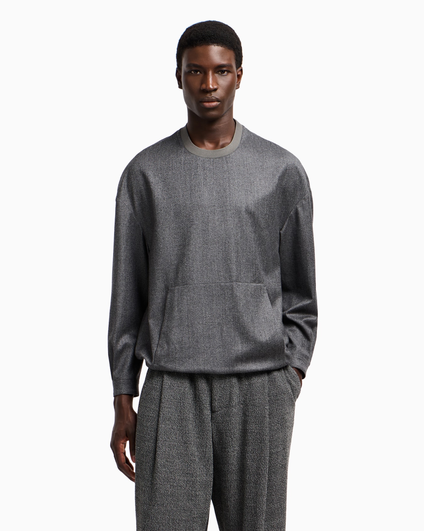 Crew-neck shirt in mélange virgin wool Slide 3