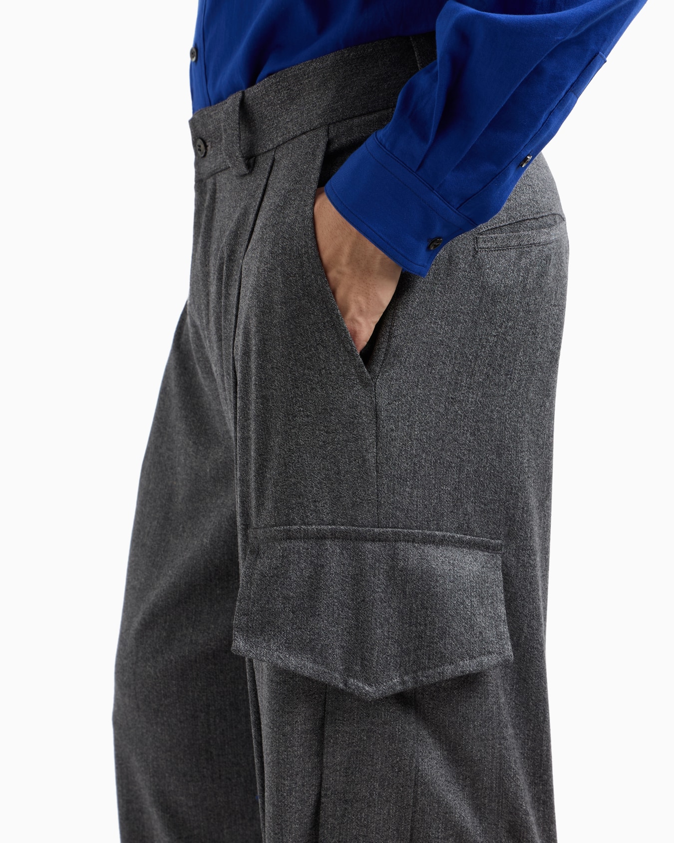 Single-pleat mélange virgin wool sandblasted fabric trousers Slide 5