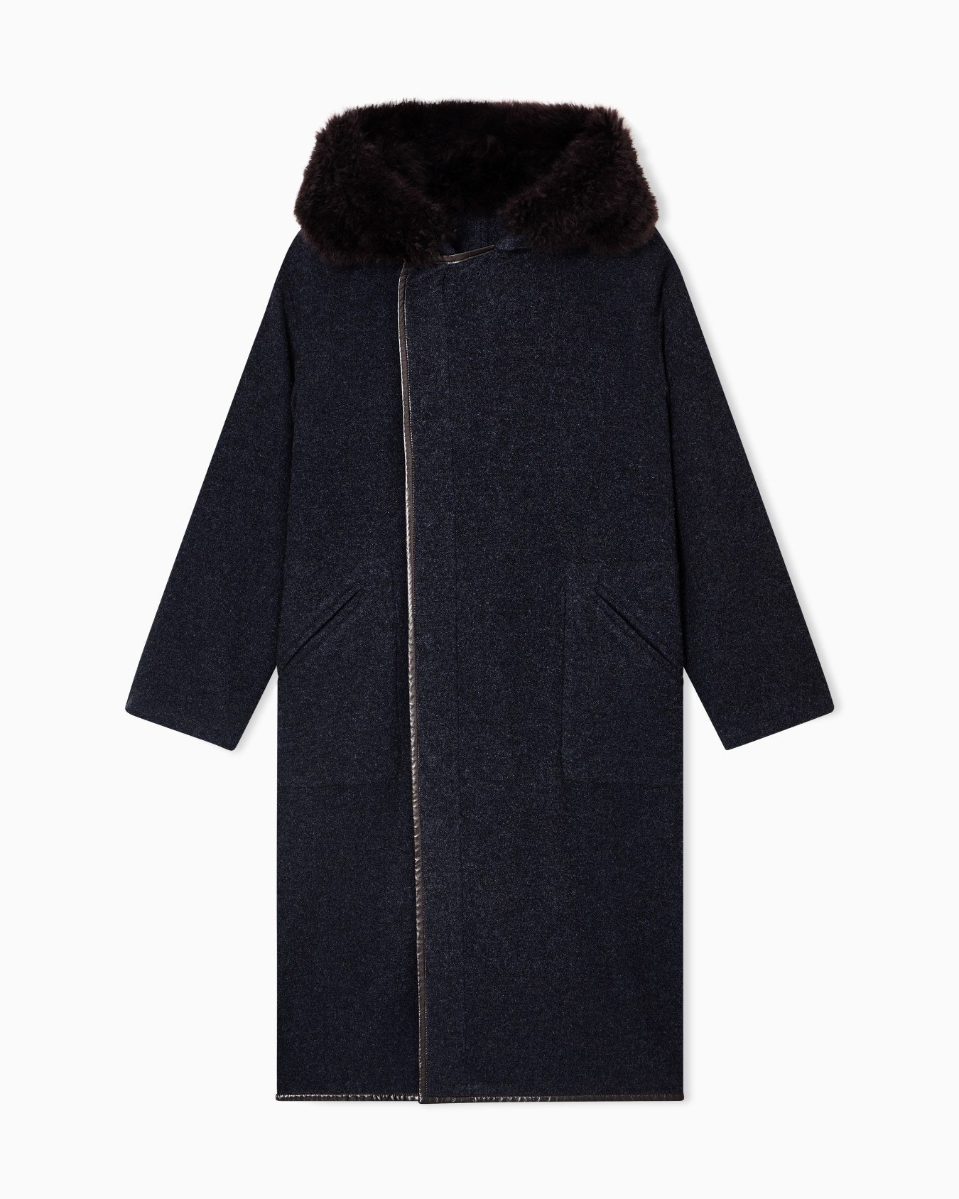 Cappotto lungo in cashmere e lana con cappuccio Slide 0