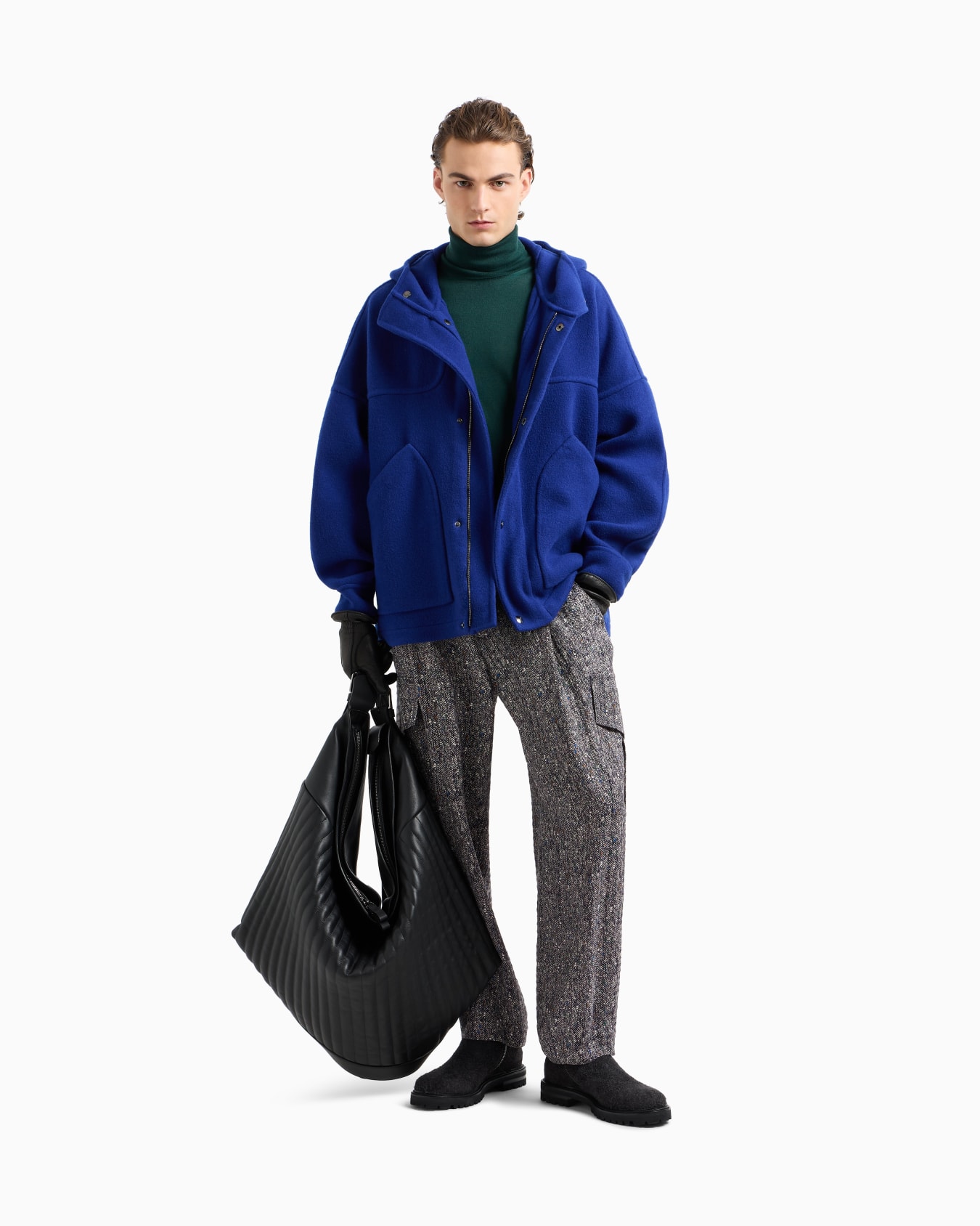 Caban con cappuccio in panno di double di cashmere Slide 2