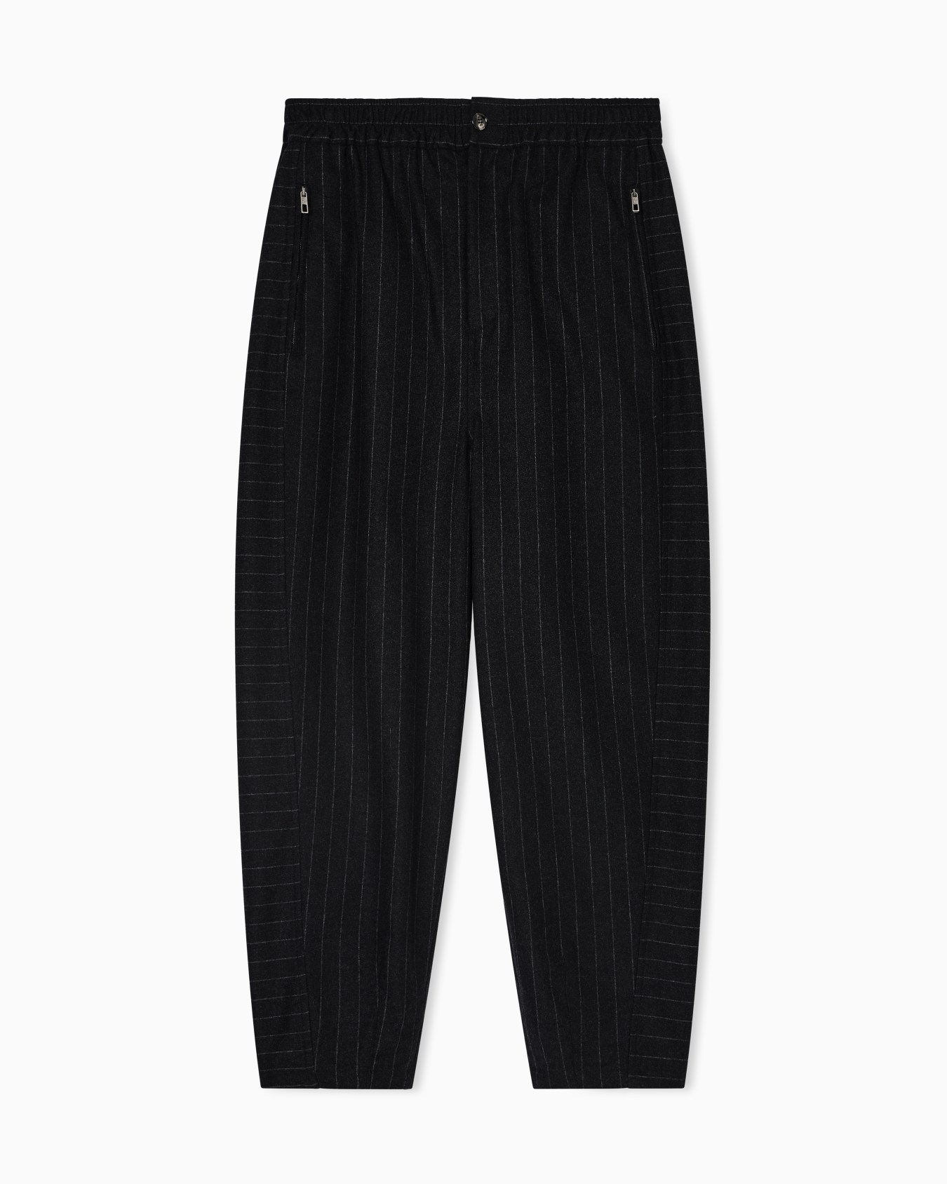 ノータックパンツ カシミア混紡 ピンストライプ スライドする 0