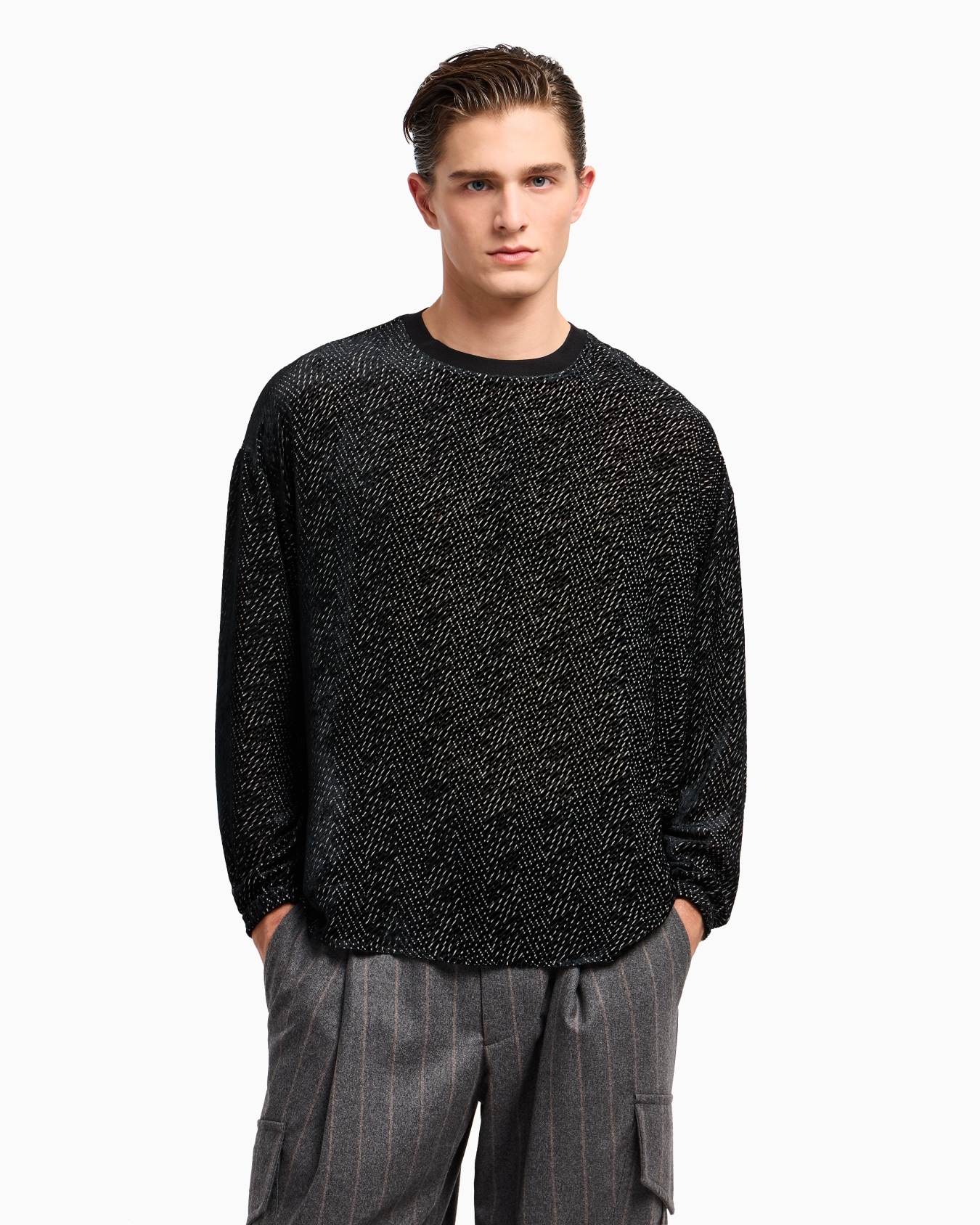 Crew-neck shirt in printed viscose and silk Slide 4