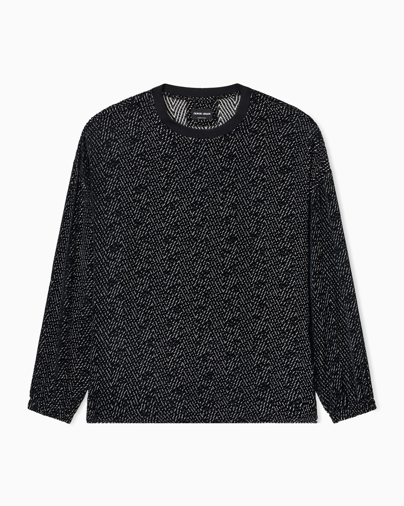 Crew-neck shirt in printed viscose and silk Slide 0