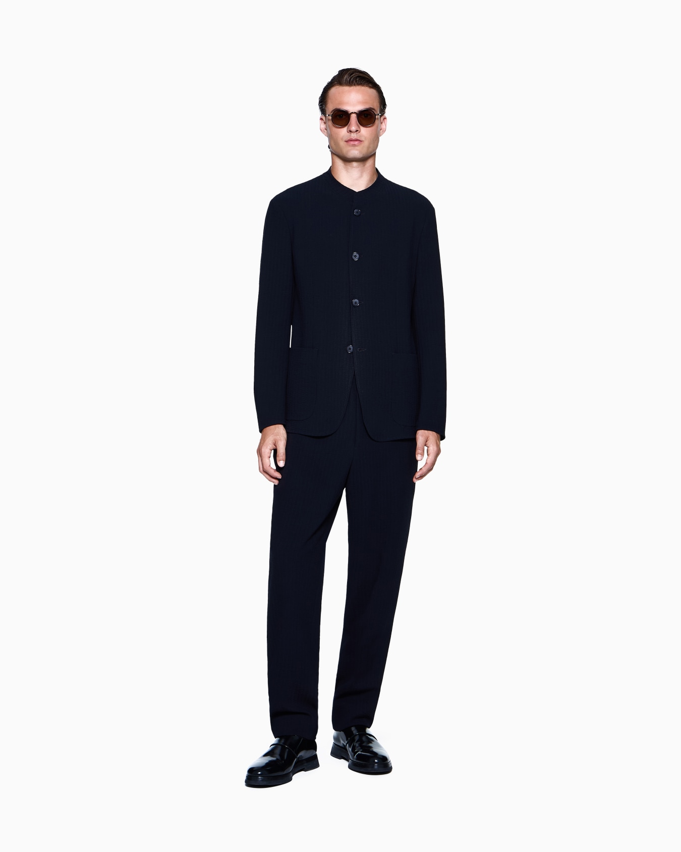 Flat-front trousers in seersucker virgin wool Slide 1