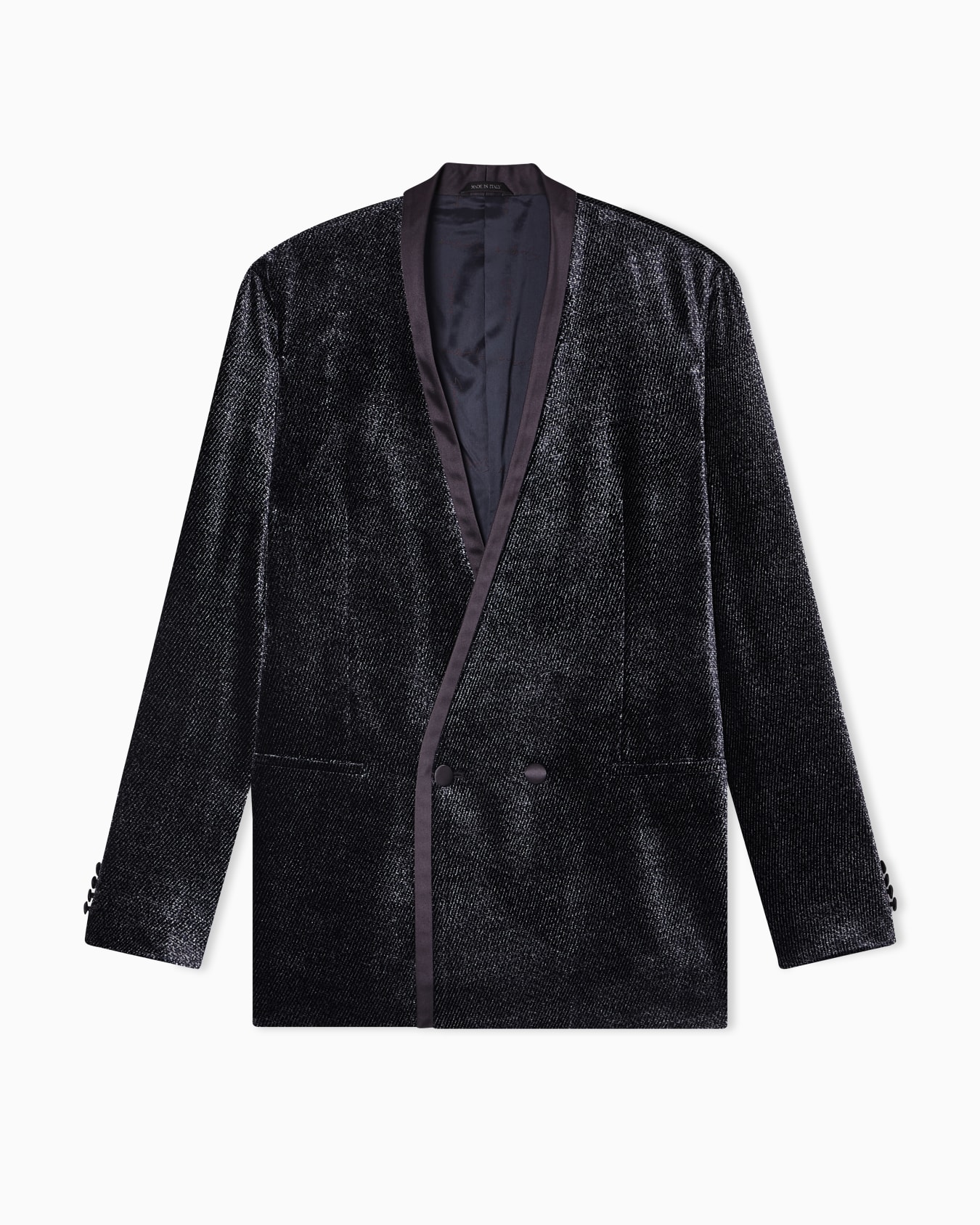 Giorgio’s ダブルブレスト タキシードジャケット ベルベット マイクロオパール加工 スライドする 0