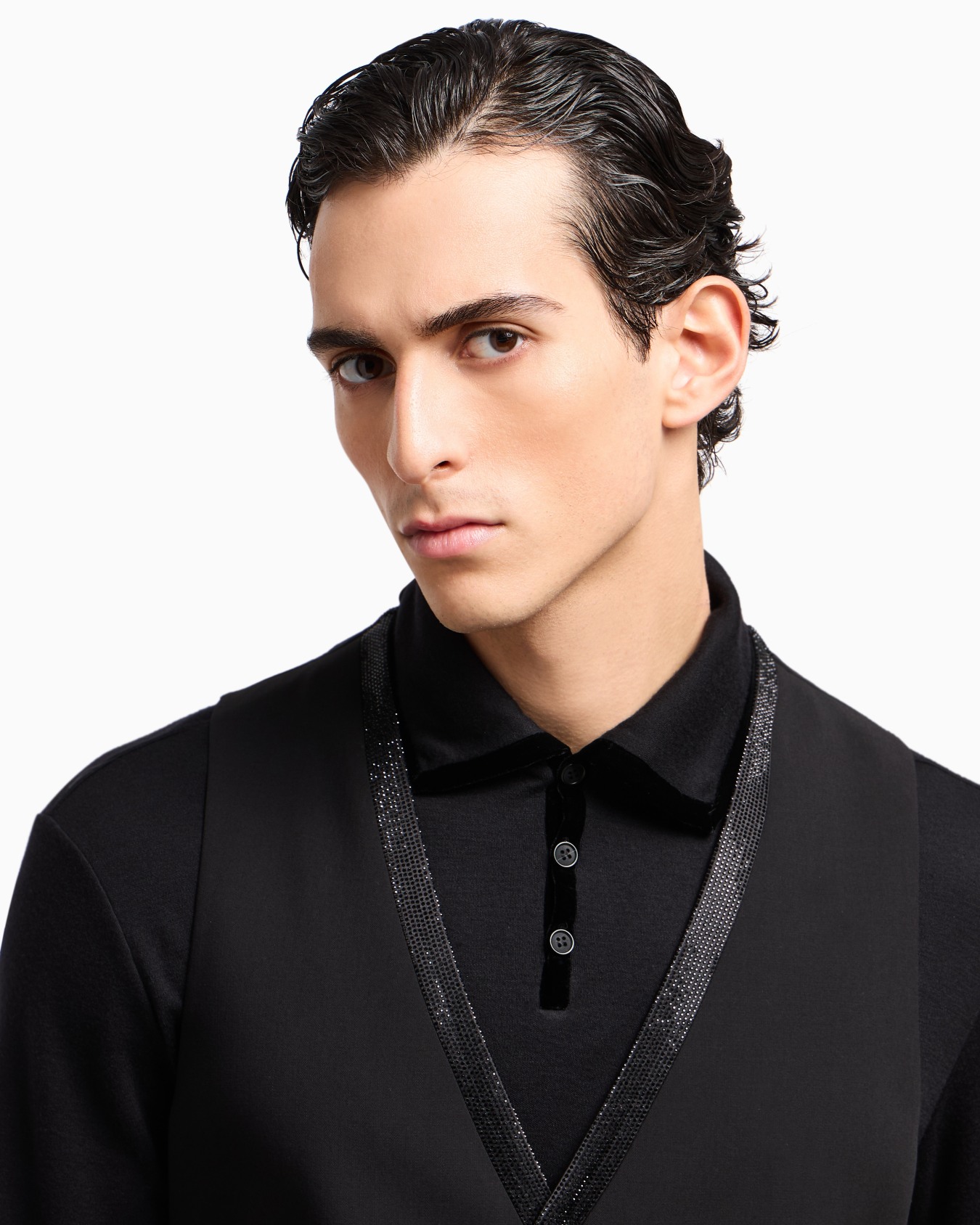 Gilet à simple boutonnage Giorgio’s en crêpe de laine avec strass Diapositive 5