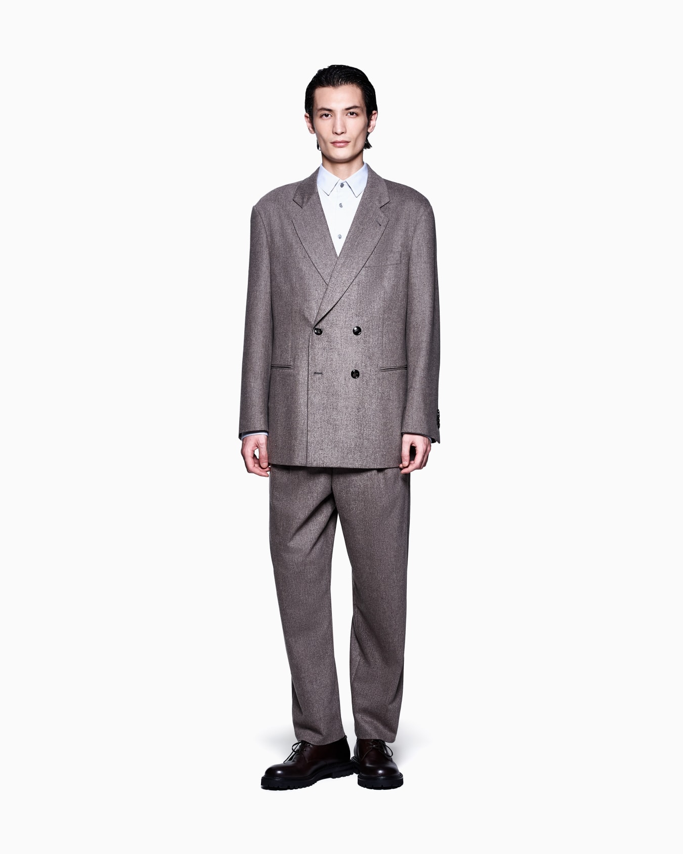 Heritage Line double-breasted suit in denim-effect virgin wool and cashmere Slide 1