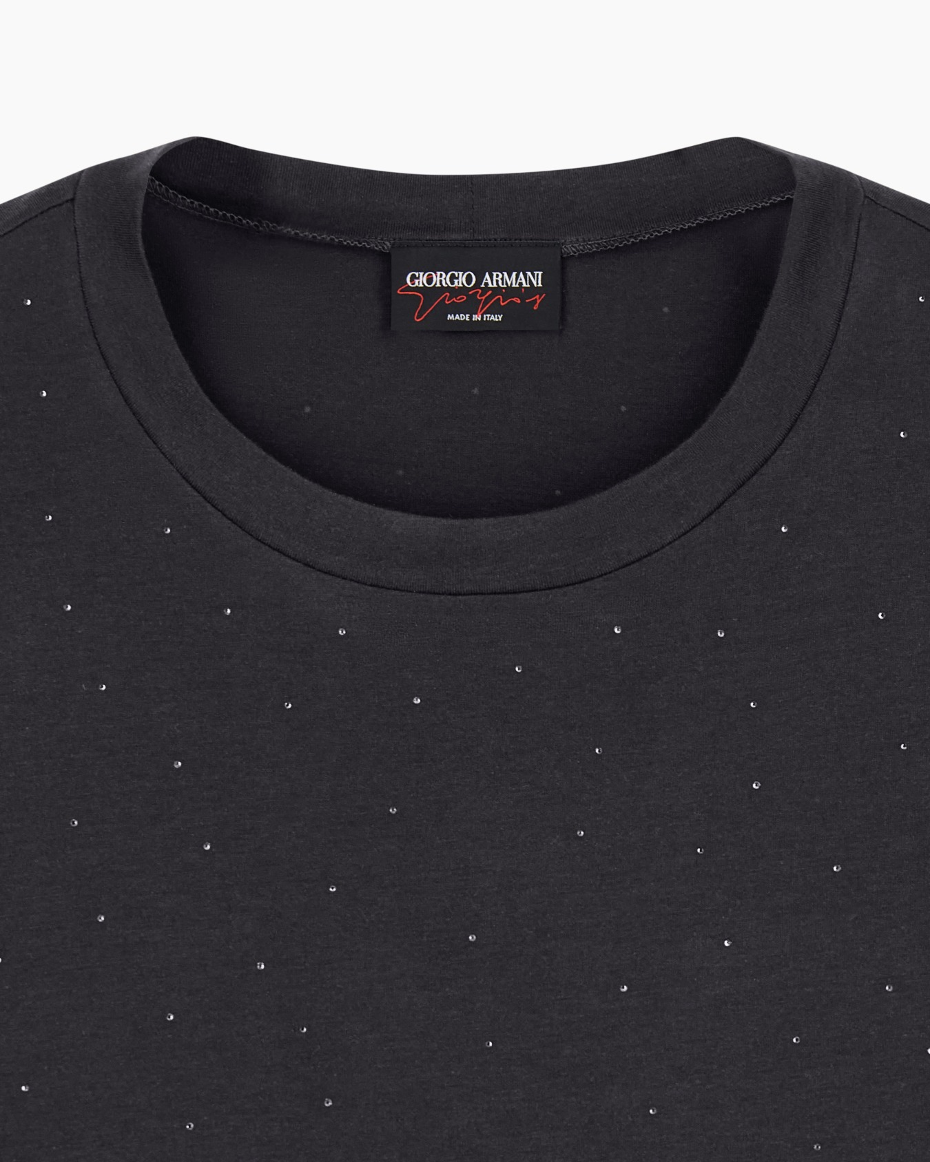 Camiseta en punto de algodón Pima con cuello redondo y strass Giorgio's Diapositiva 5