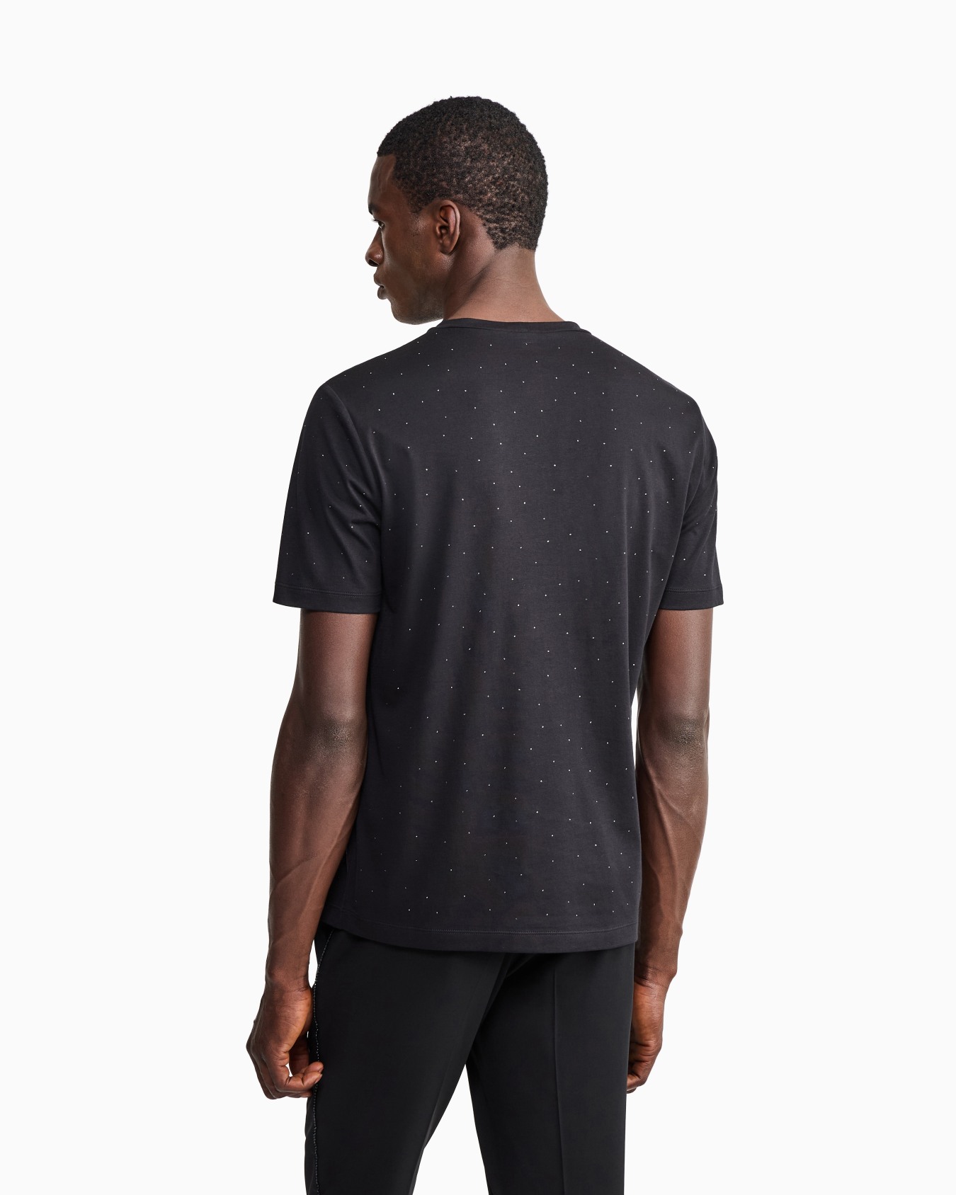 Camiseta en punto de algodón Pima con cuello redondo y strass Giorgio's Diapositiva 6