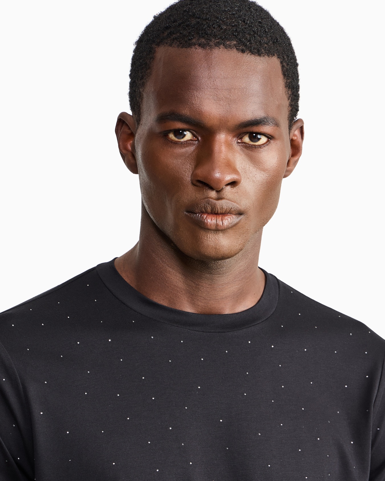 Camiseta en punto de algodón Pima con cuello redondo y strass Giorgio's Diapositiva 7