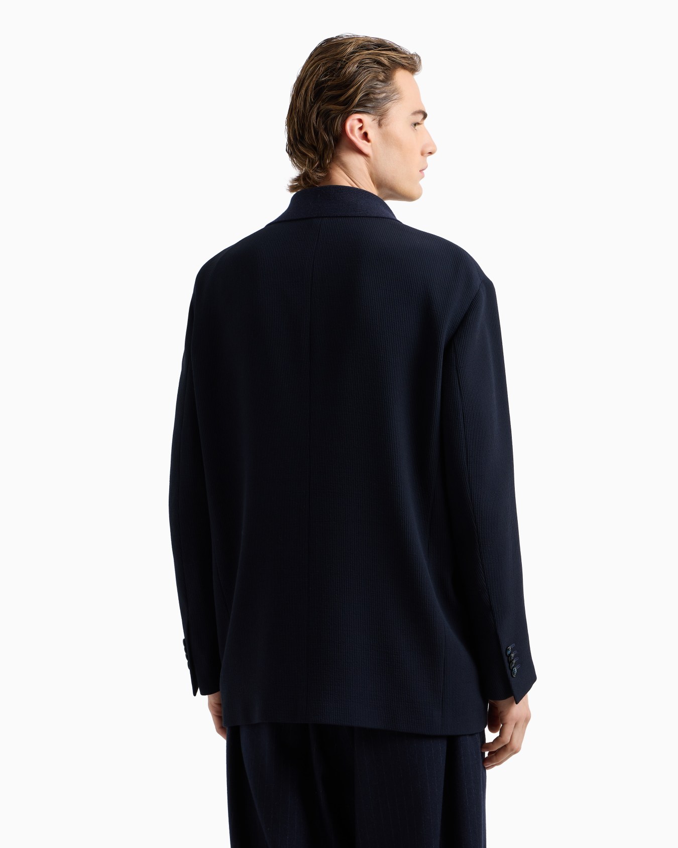 Double-breasted jacket in virgin wool and canneté viscose Slide 3