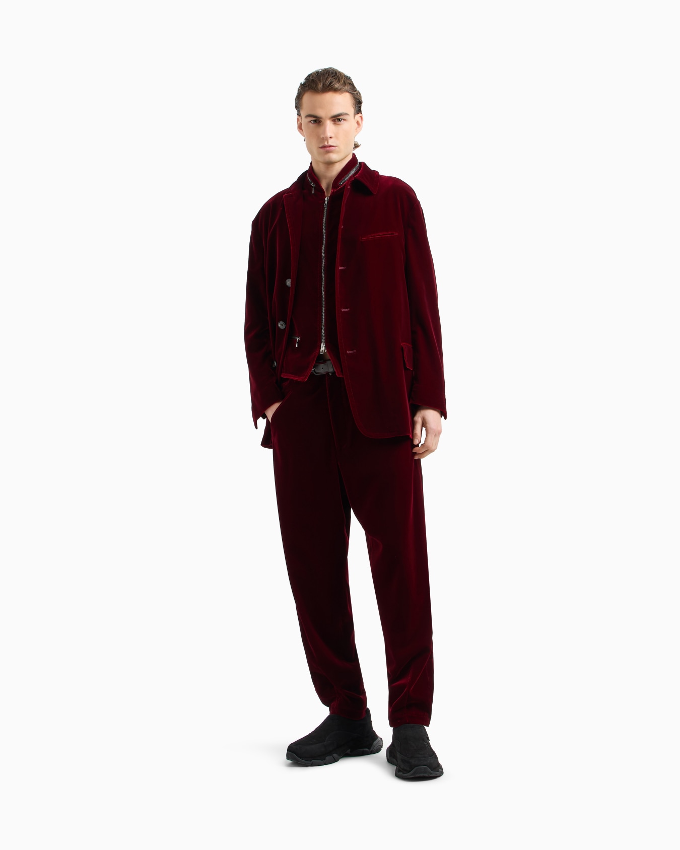 Single-breasted jacket in velvet Slide 2