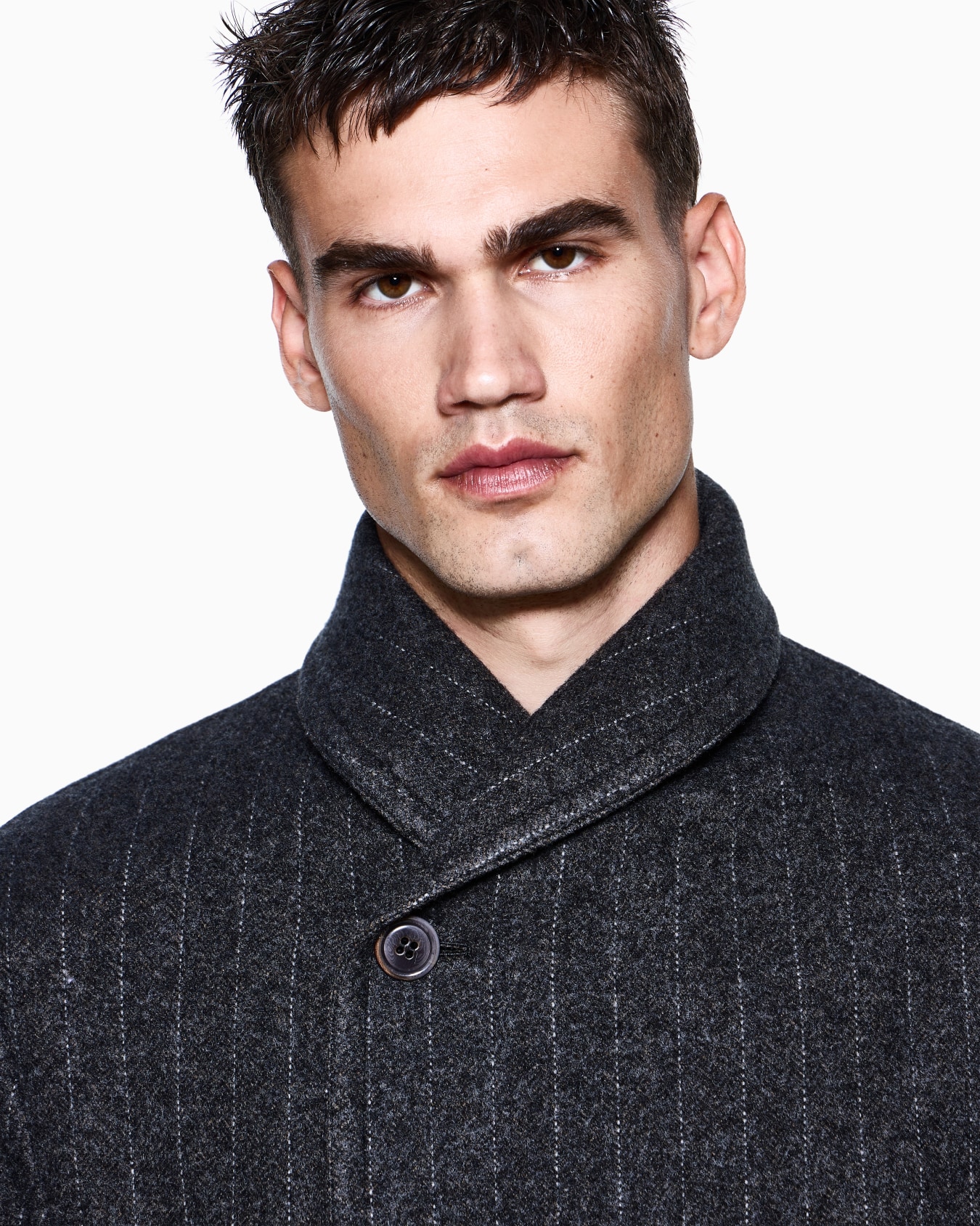 Pinstriped cashmere and wool cloth bomber jacket Slide 4