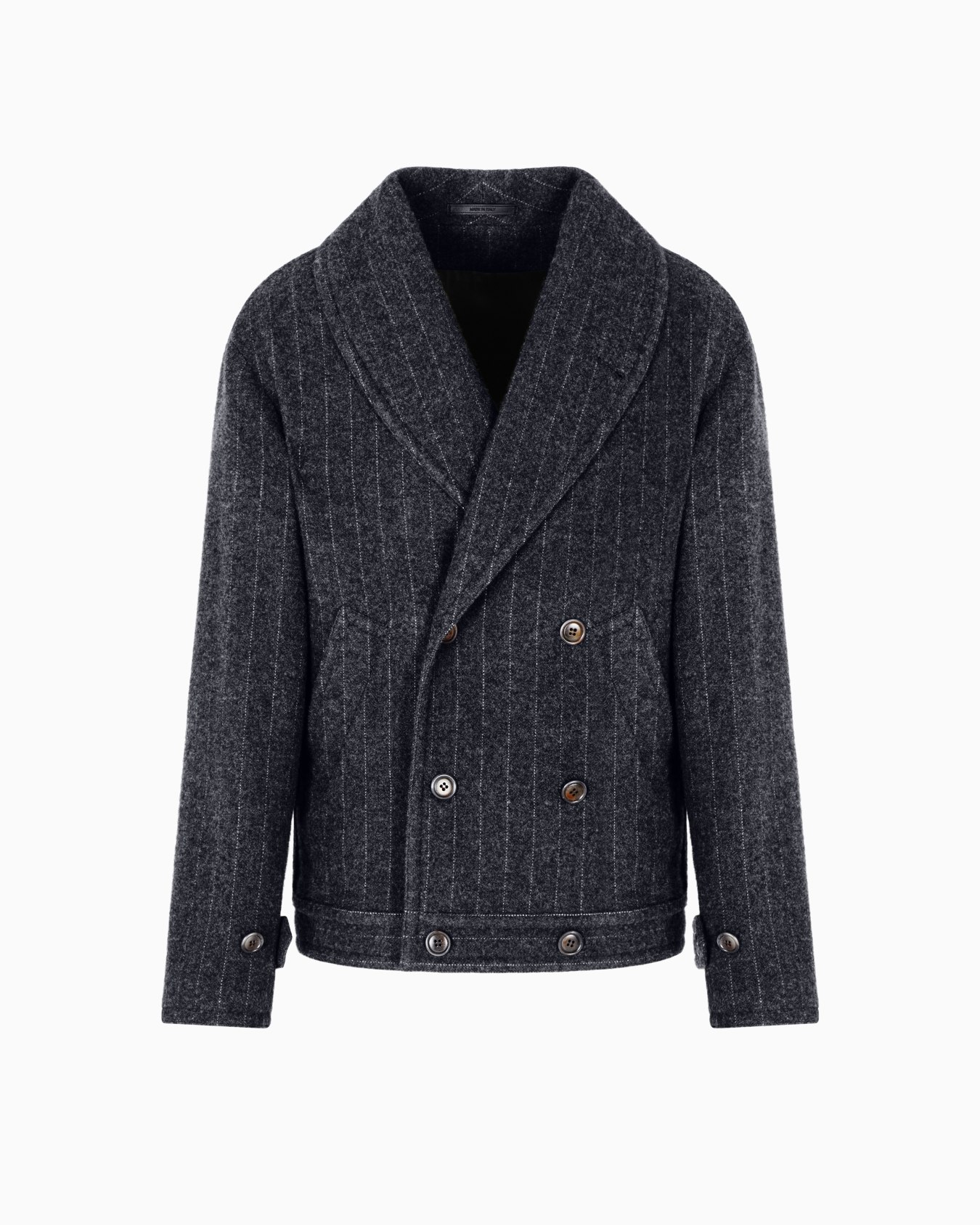 Pinstriped cashmere and wool cloth bomber jacket Slide 0