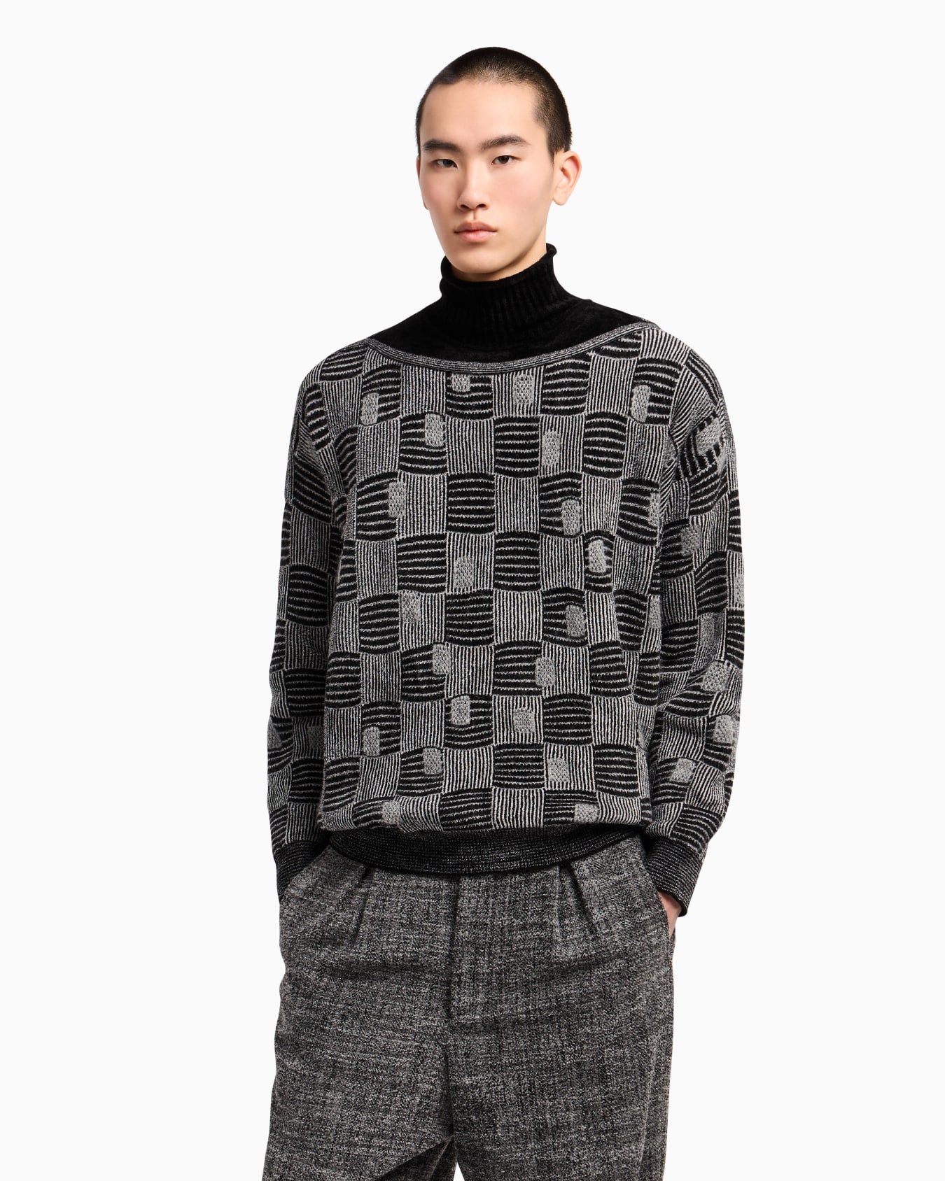 Pull à col montant en cachemire, viscose et soie jacquard Diapositive 4