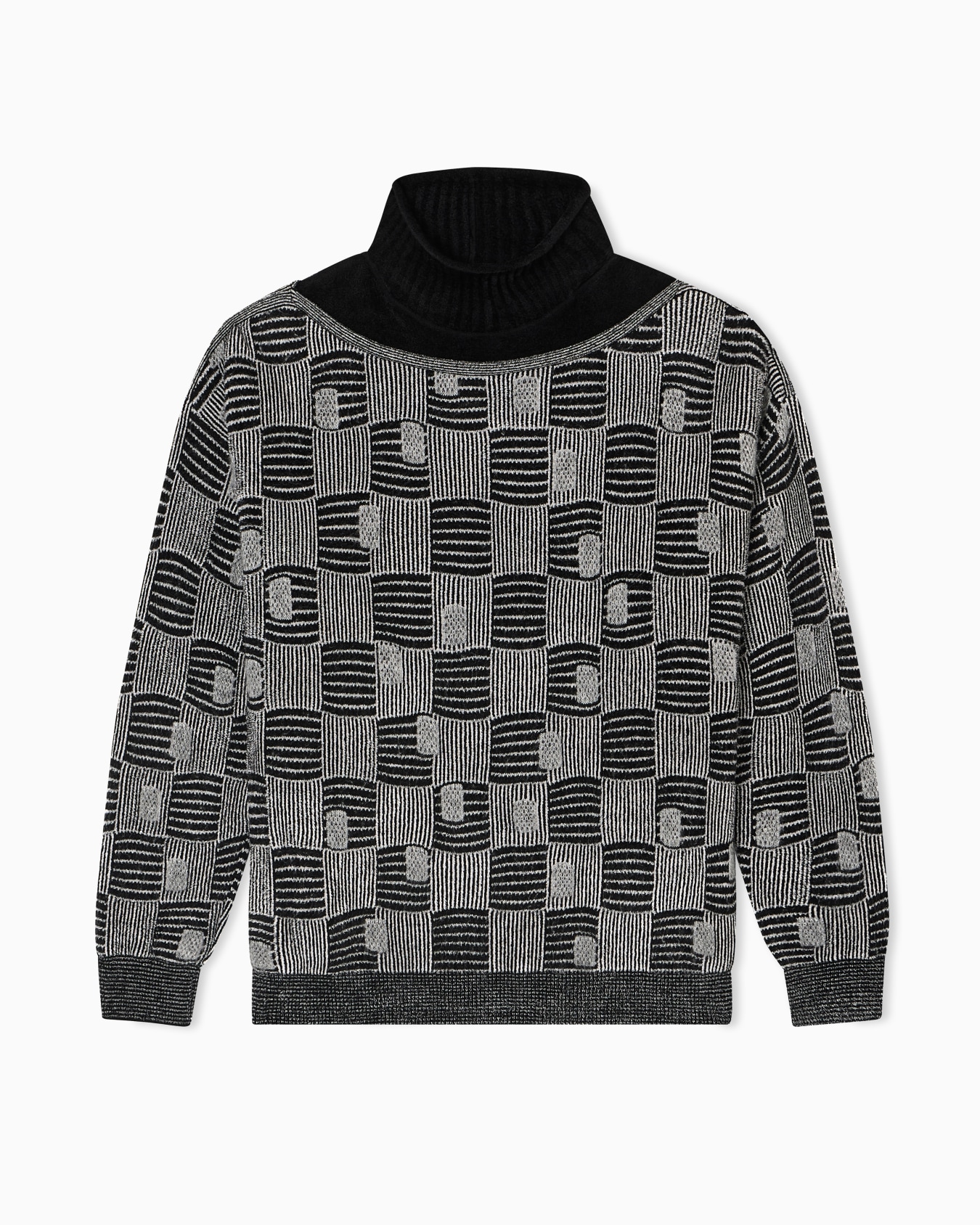 Pull à col montant en cachemire, viscose et soie jacquard Diapositive 0