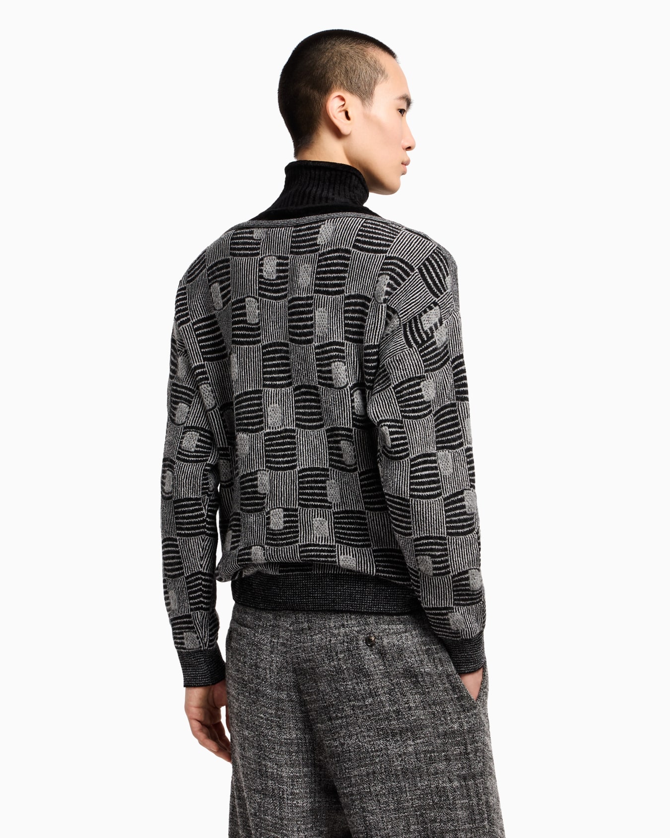 Pull à col montant en cachemire, viscose et soie jacquard Diapositive 3