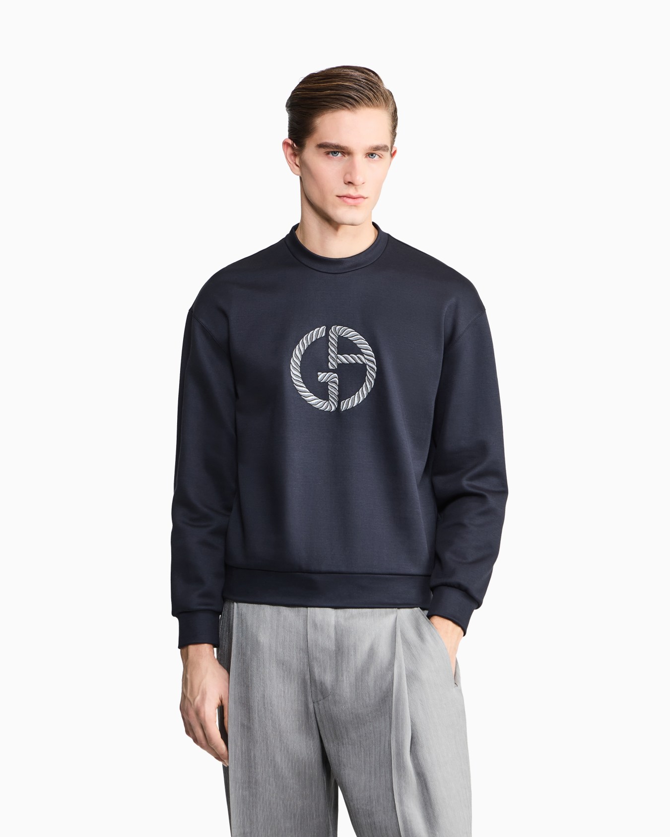Double-jersey crew-neck sweatshirt with logo Slide 3