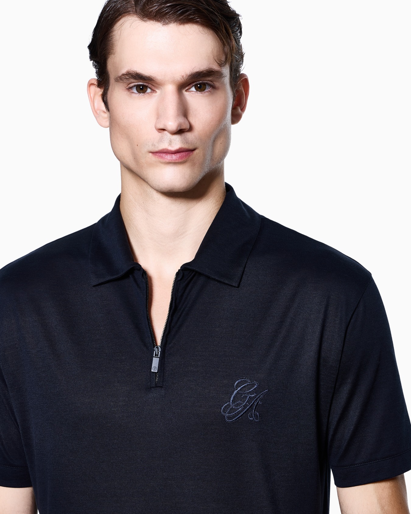 Polo zip in seta e cotone Slide 4