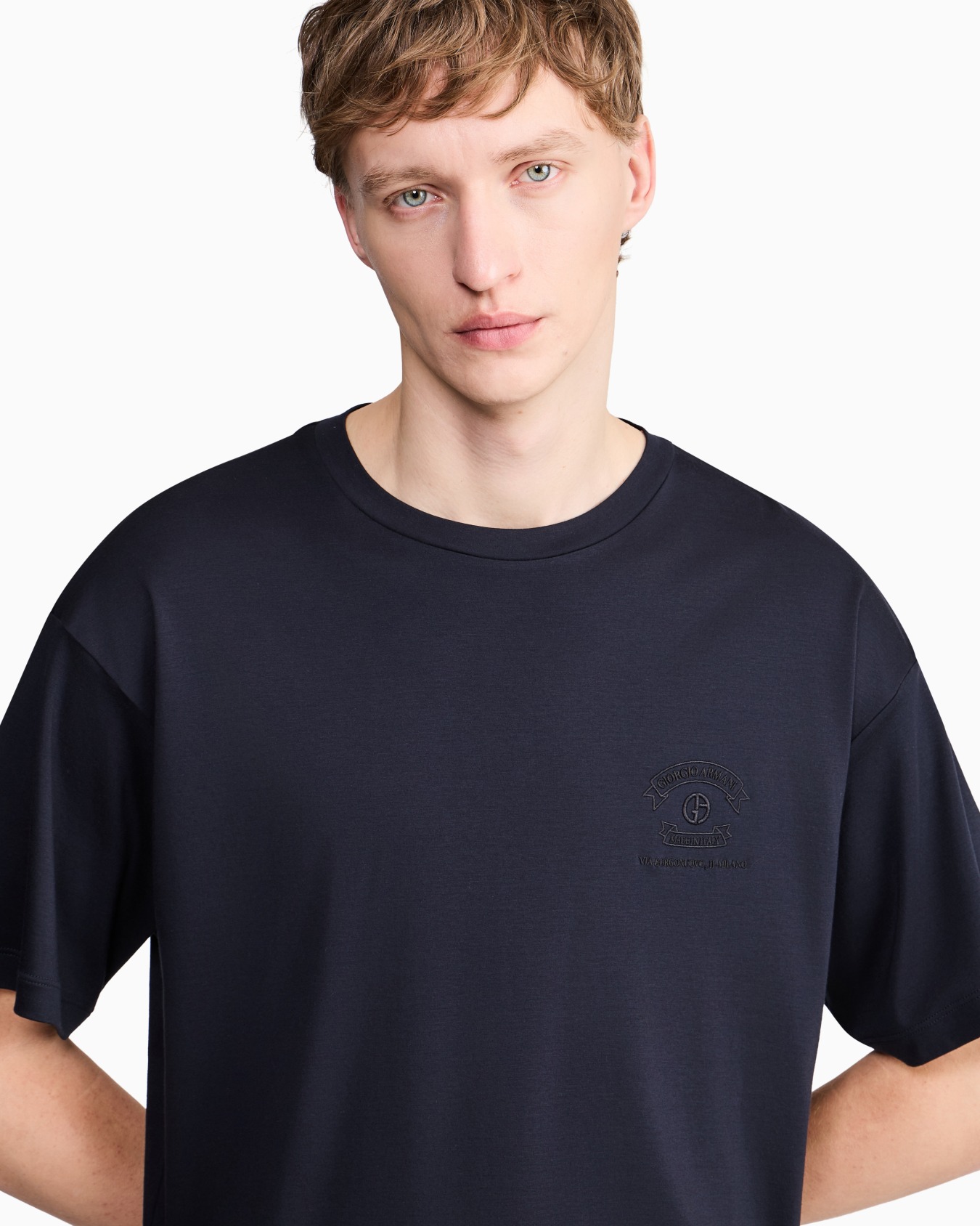 Cotton and modal T-shirt with embroidery Slide 4