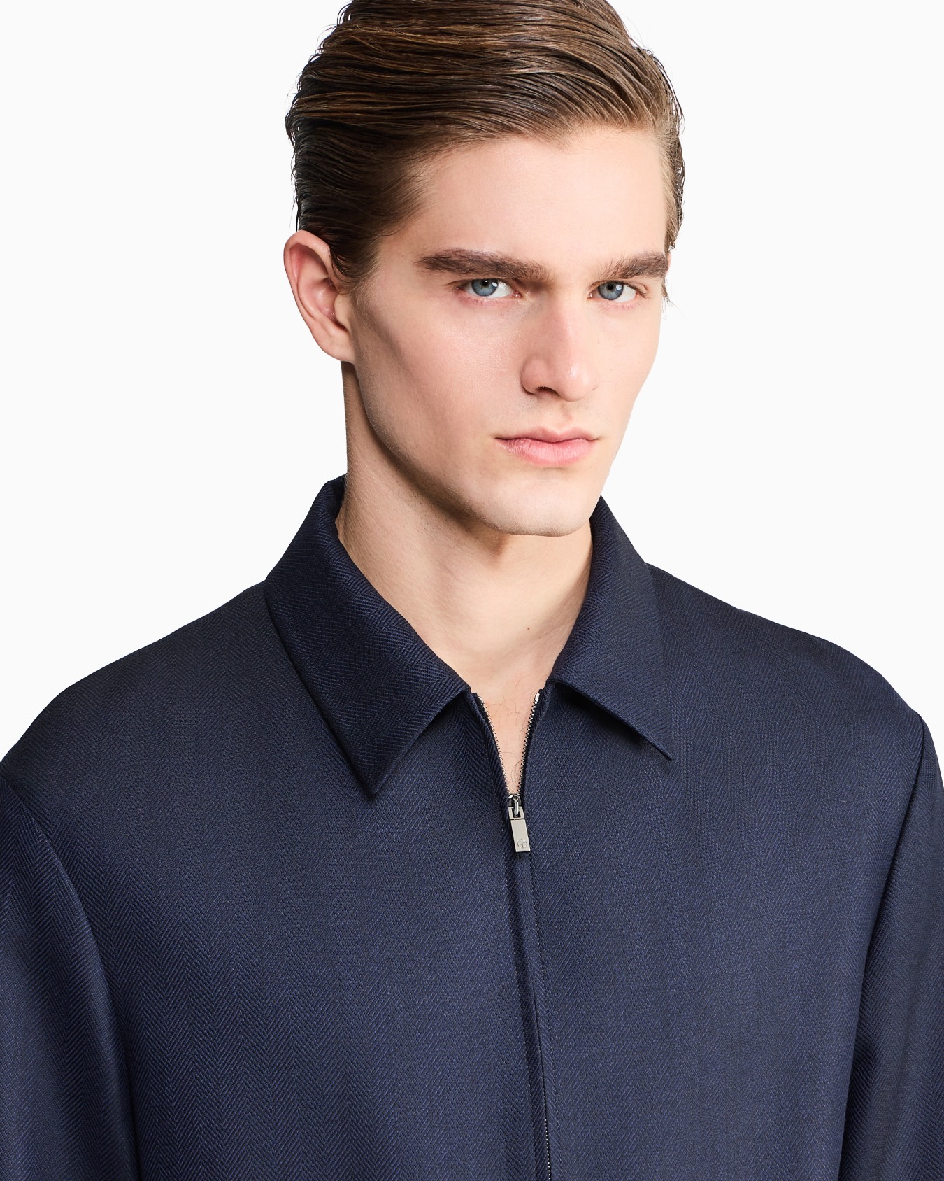 Zip-up jacket in chevron wool and cashmere Slide 4