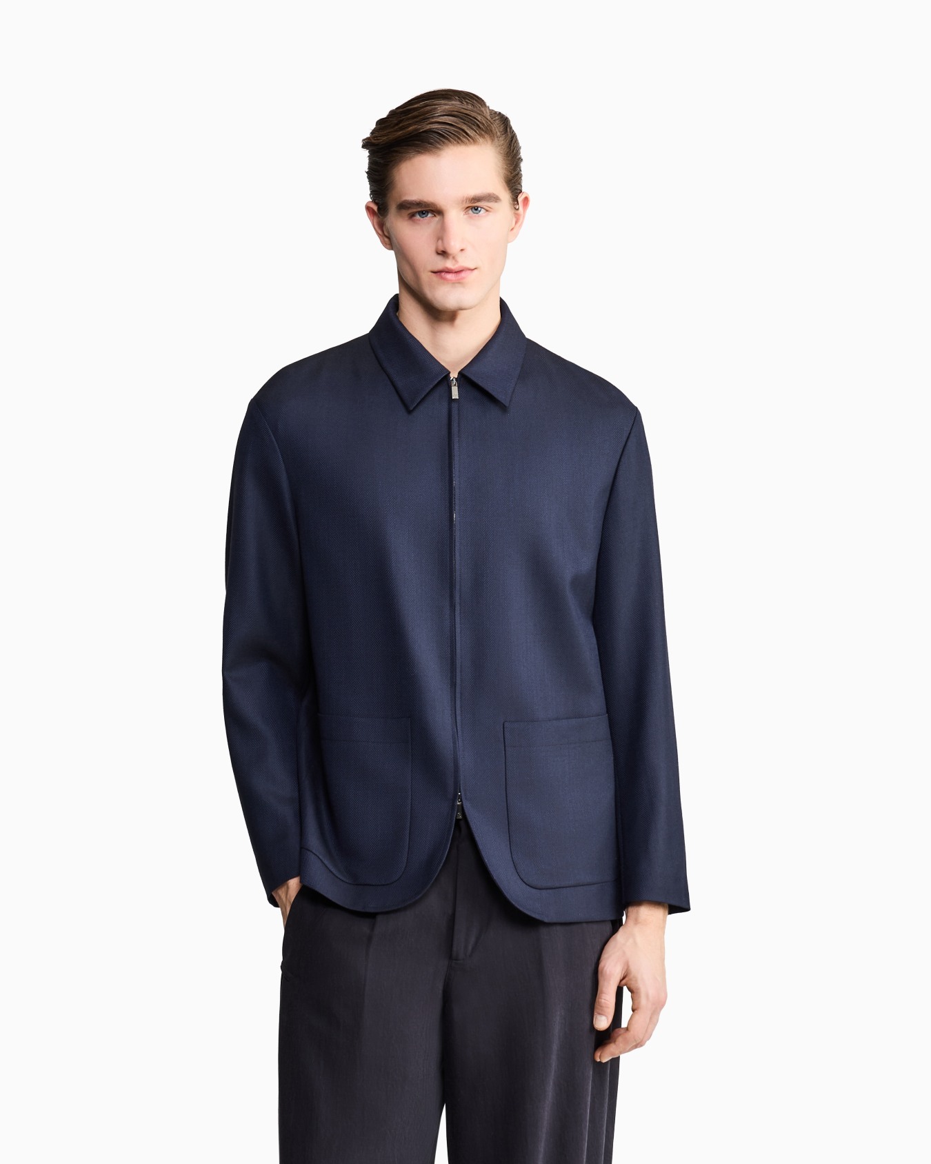 Zip-up jacket in chevron wool and cashmere Slide 3