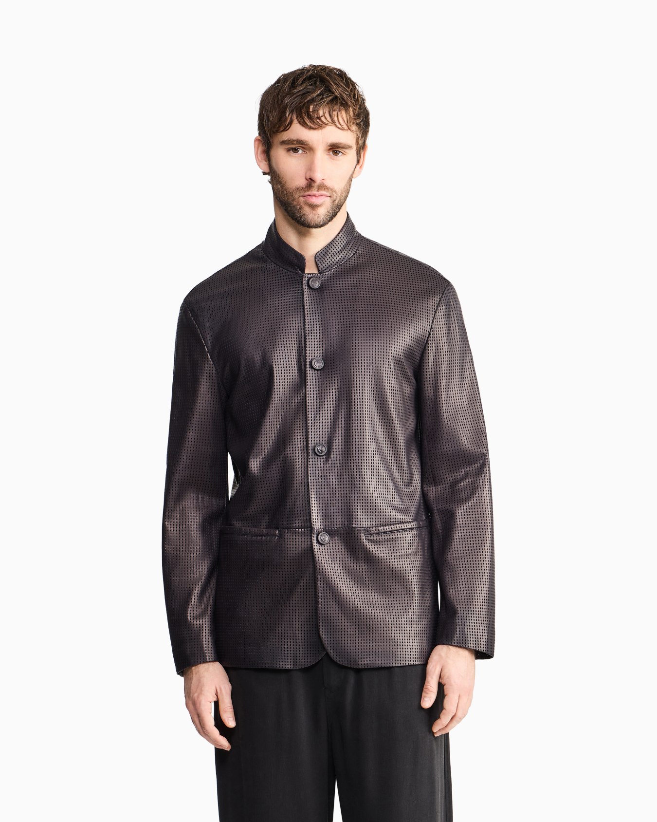 Single-breasted jacket in perforated nappa lambskin Slide 3