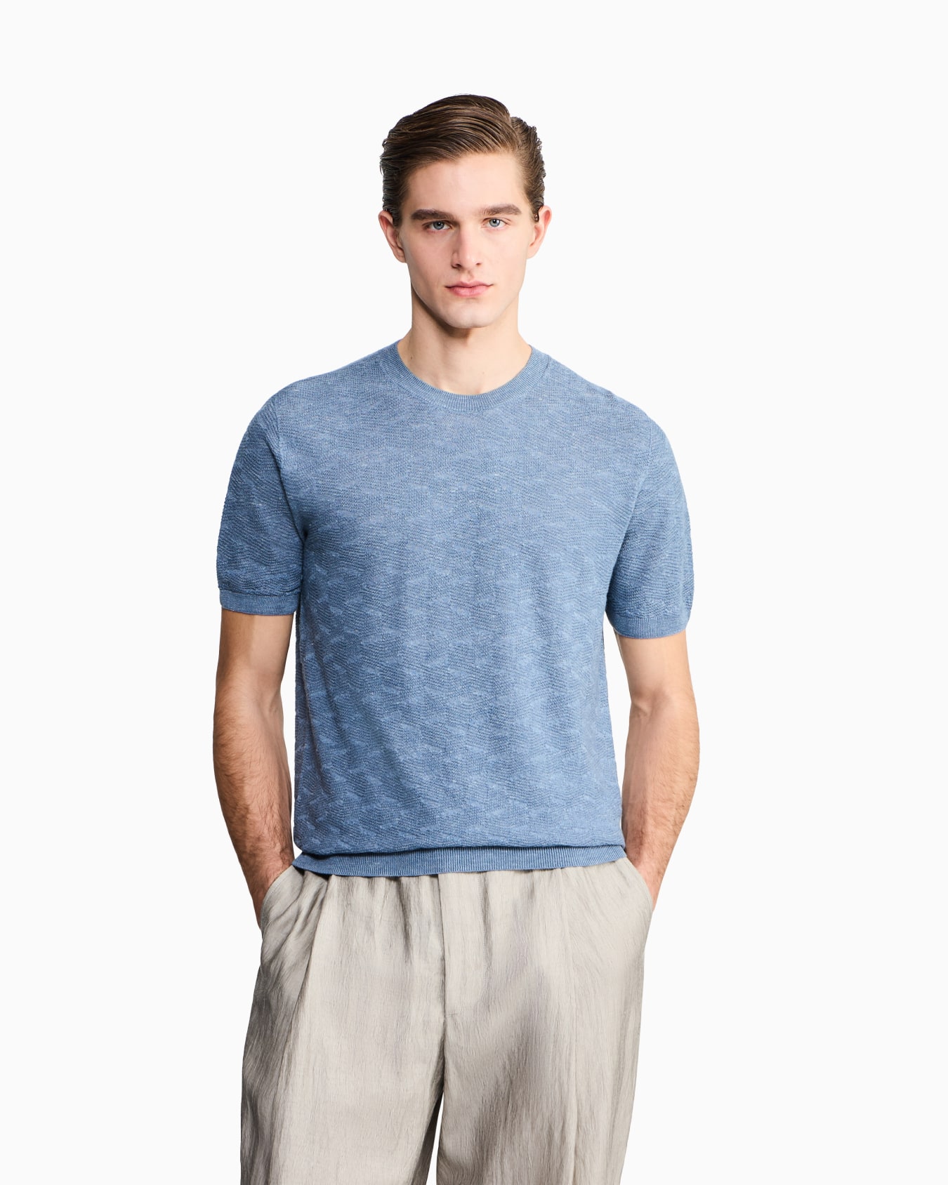 Pull à col rond en cachemire, soie et chanvre au point mousse Diapositive 3