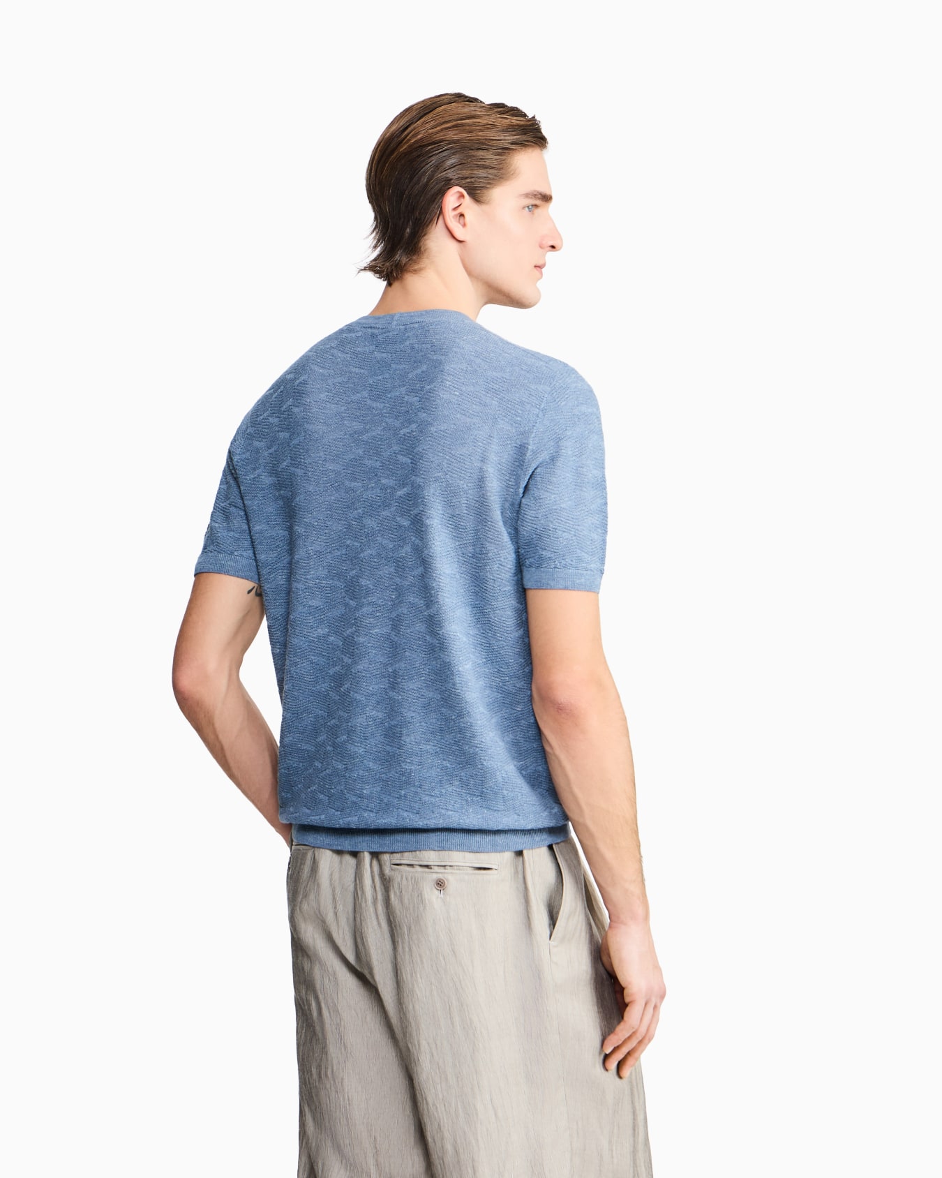 Pull à col rond en cachemire, soie et chanvre au point mousse Diapositive 2