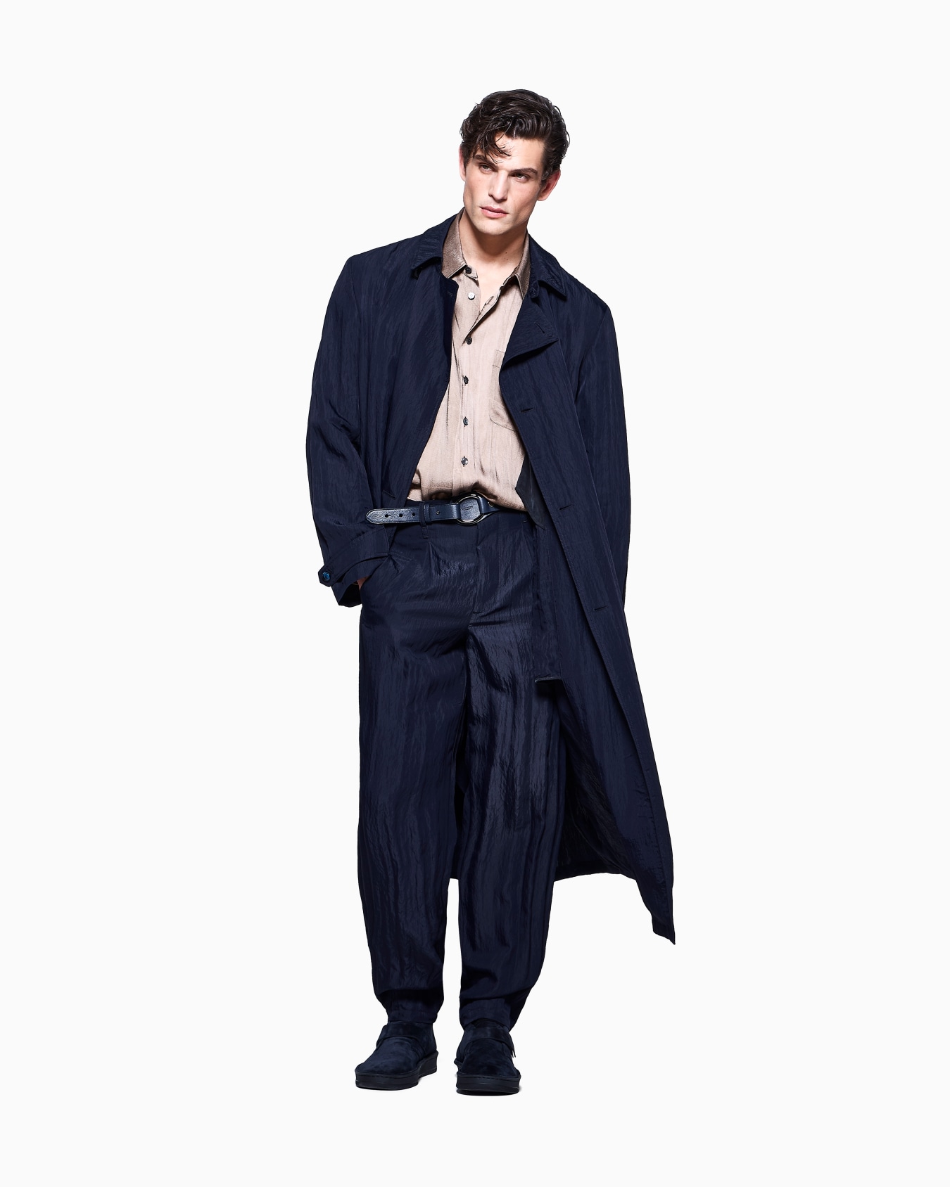 Double-breasted trench coat in viscose technical twill Slide 1