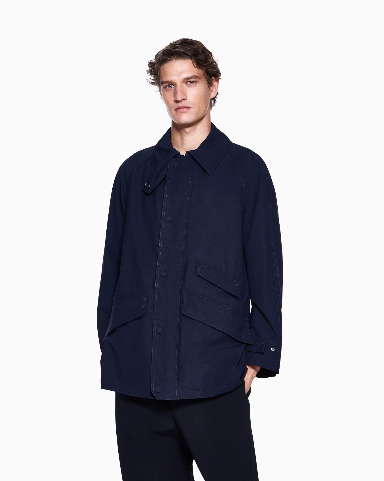 Wool and silk canvas pea coat Slide 3