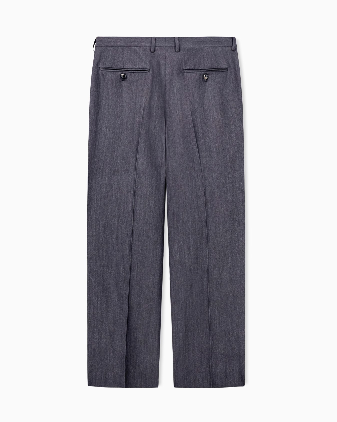 Pantalon à une pince en laine vierge et abaca et soie effet denim. Diapositive 3