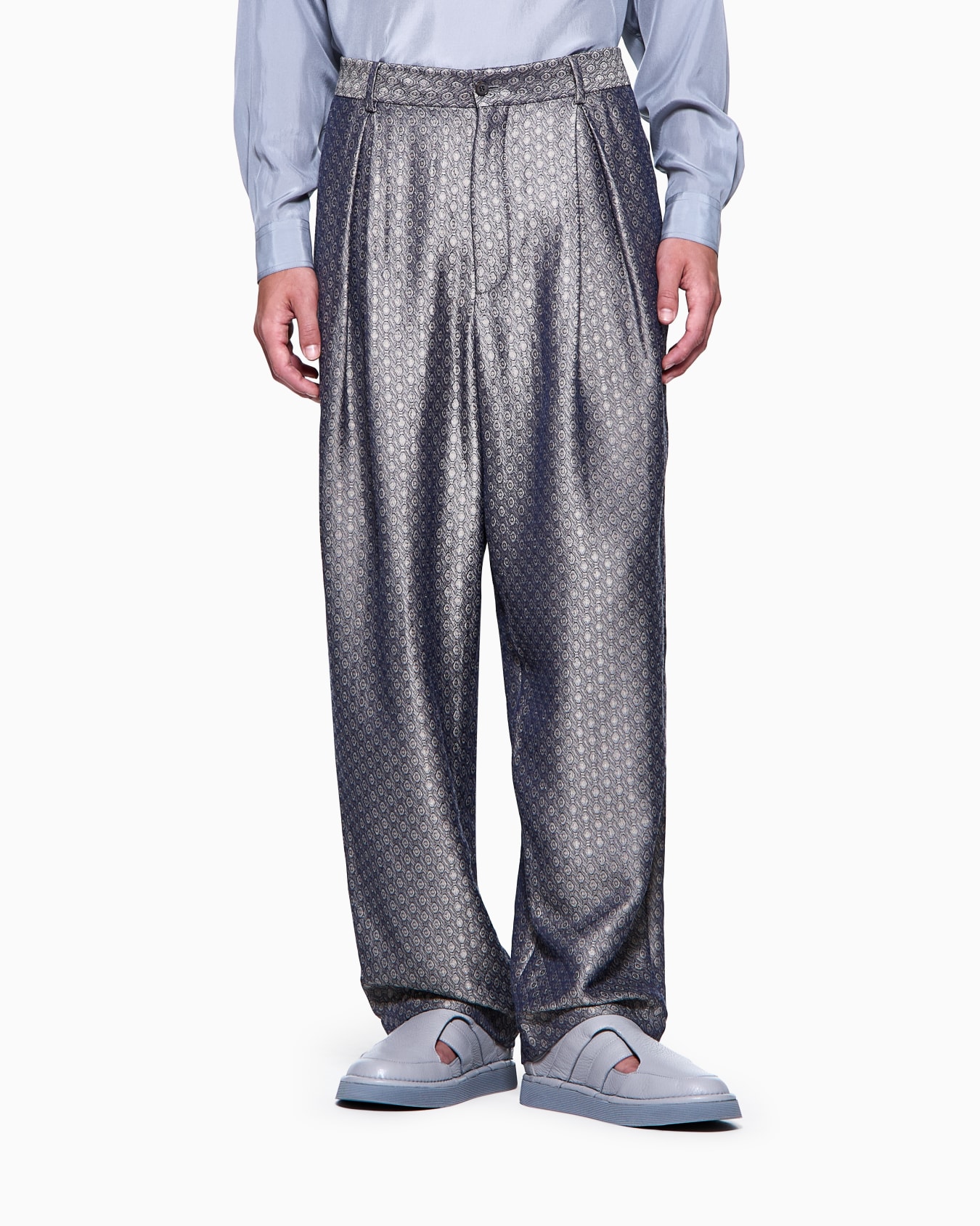 Jacquard viscose, silk and linen single-pleat trousers Slide 3