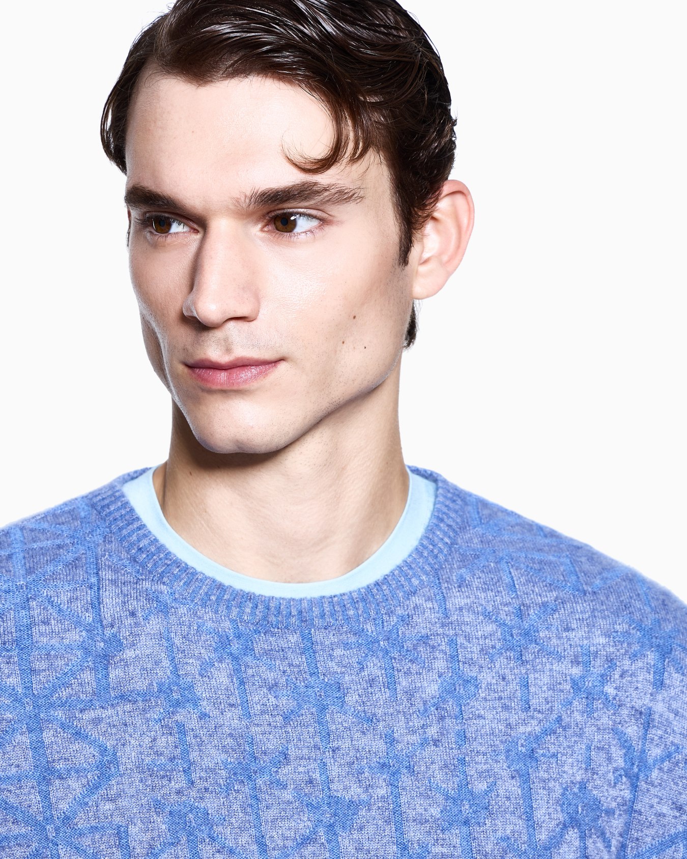 Crew-neck jumper in jacquard virgin wool and cashmere Slide 4