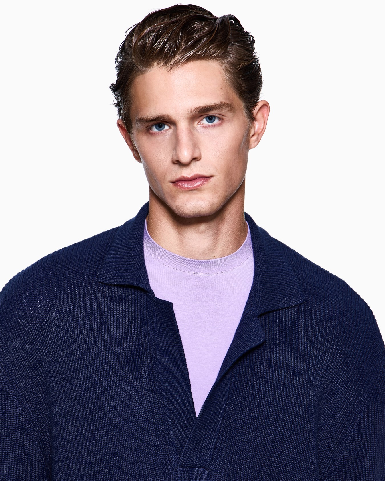 Long-sleeved polo shirt in cotton and cashmere with a half fisherman’s rib Slide 4