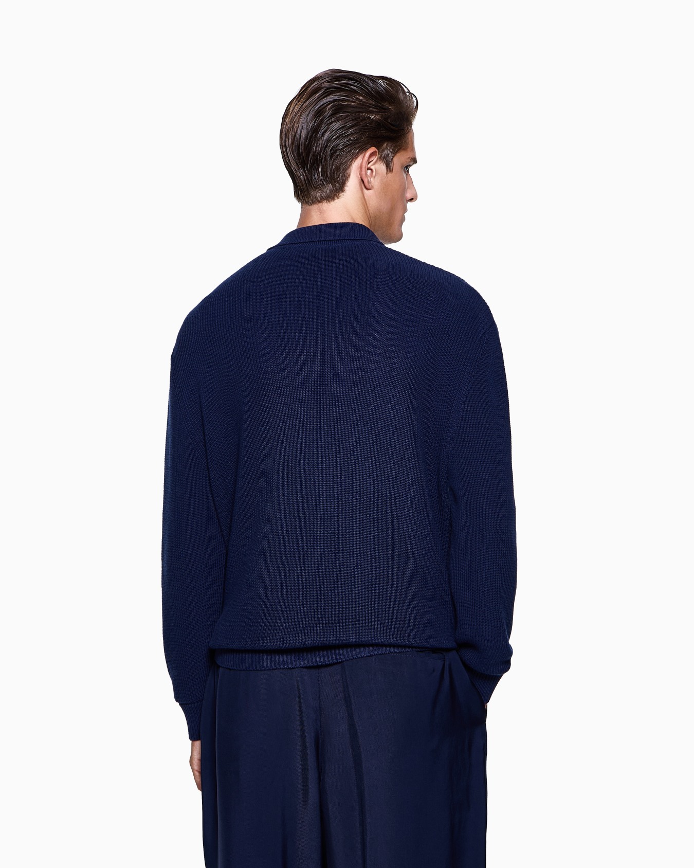 Long-sleeved polo shirt in cotton and cashmere with a half fisherman’s rib Slide 2