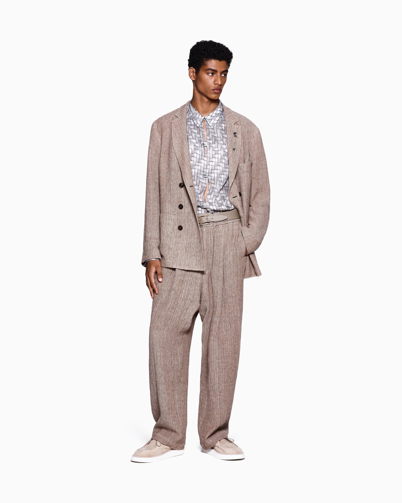 Mouliné linen and silk jacquard single-pleat trousers Slide 2