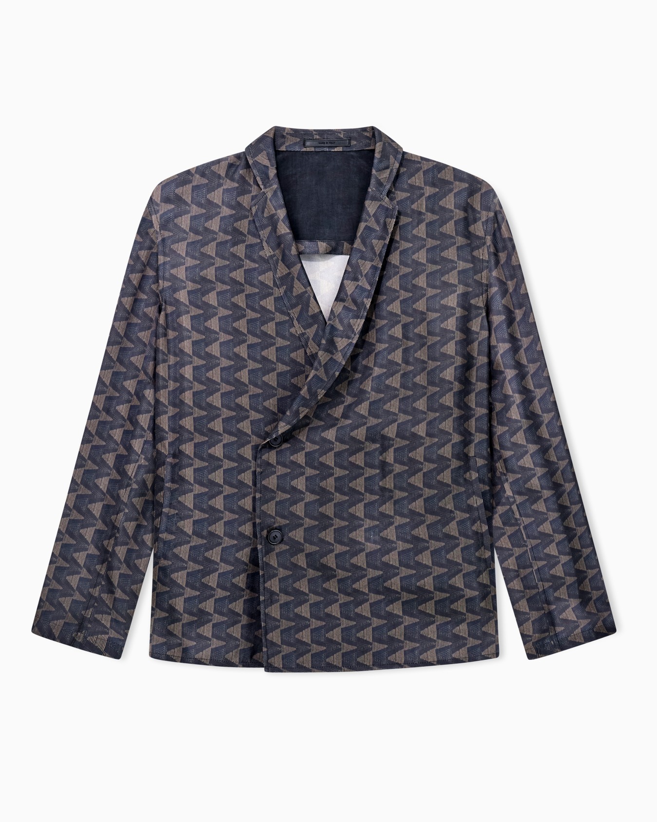 Single-breasted jacket in cupro canvas with a geometric print Slide 0