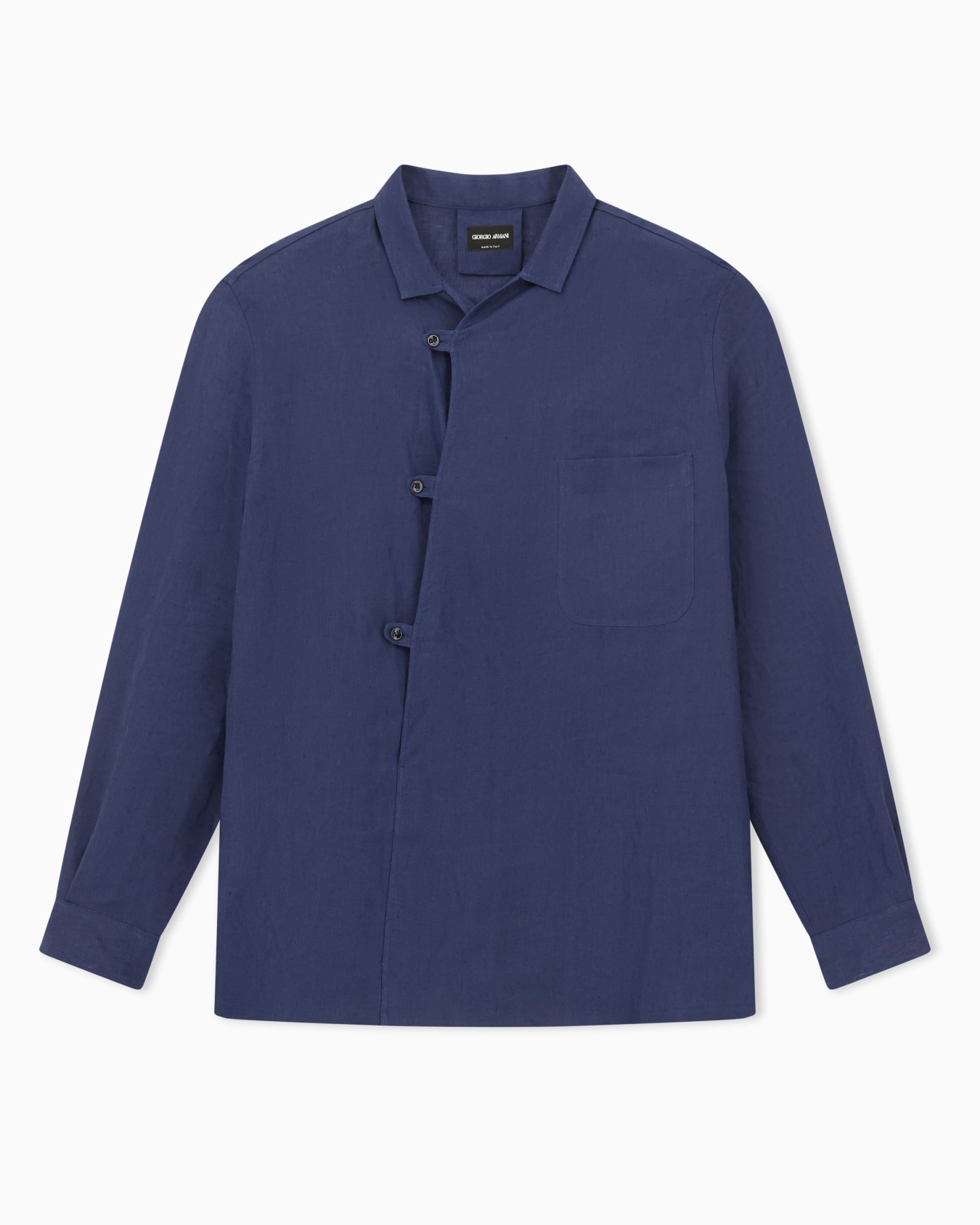 Linen shirt with asymmetric closure Slide 0